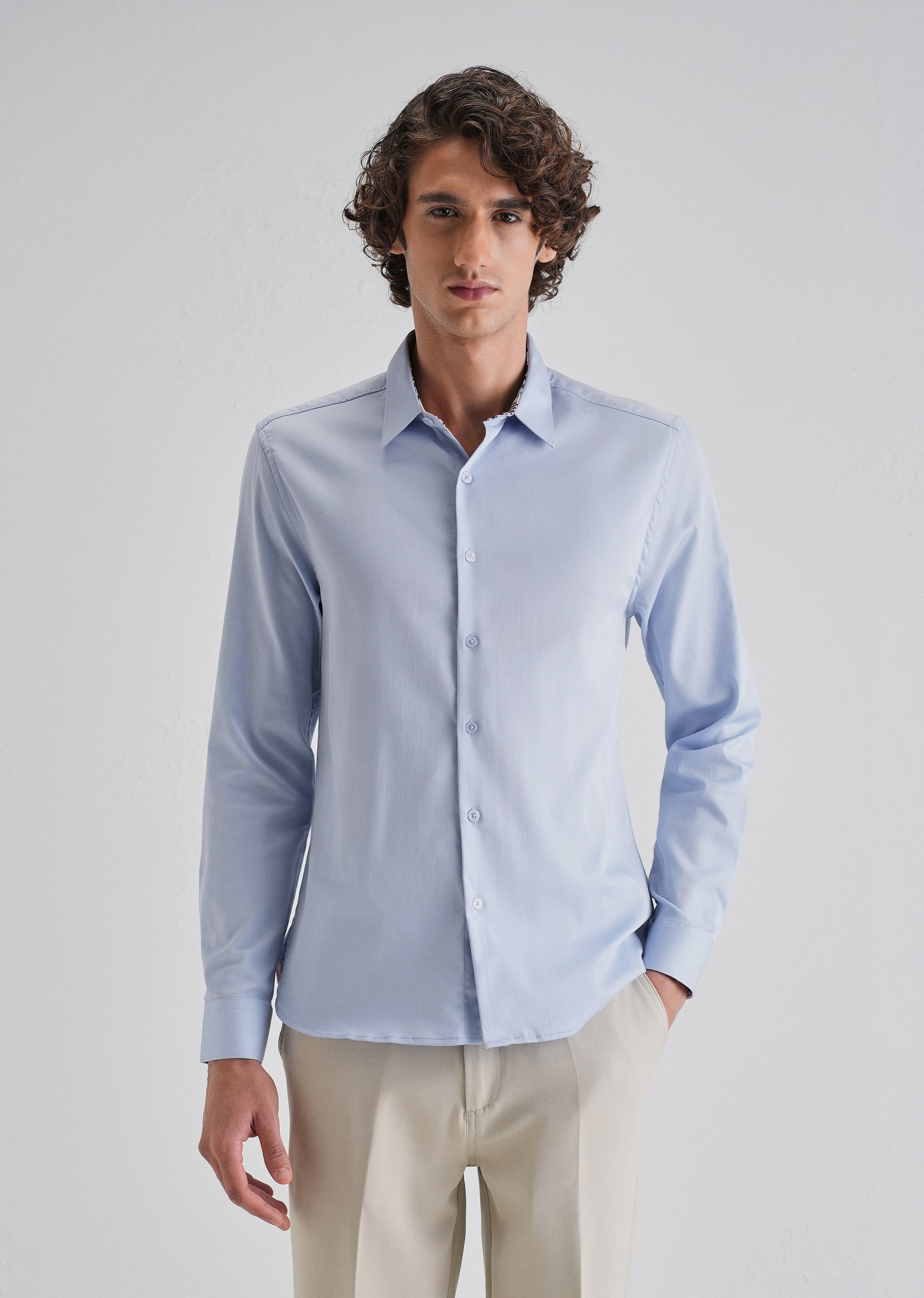 Blue Printed Cuff Shirt