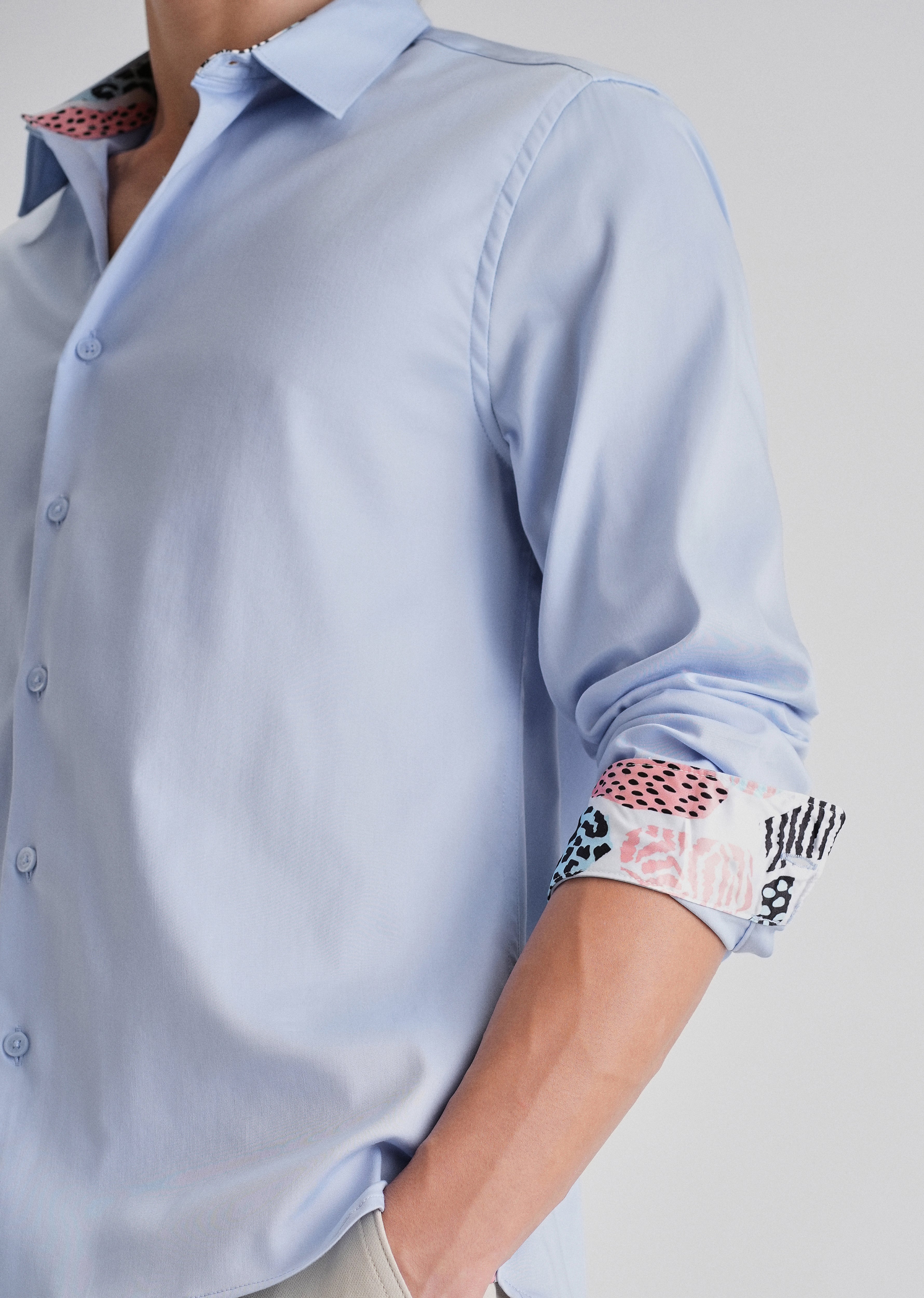 Blue Printed Cuff Shirt