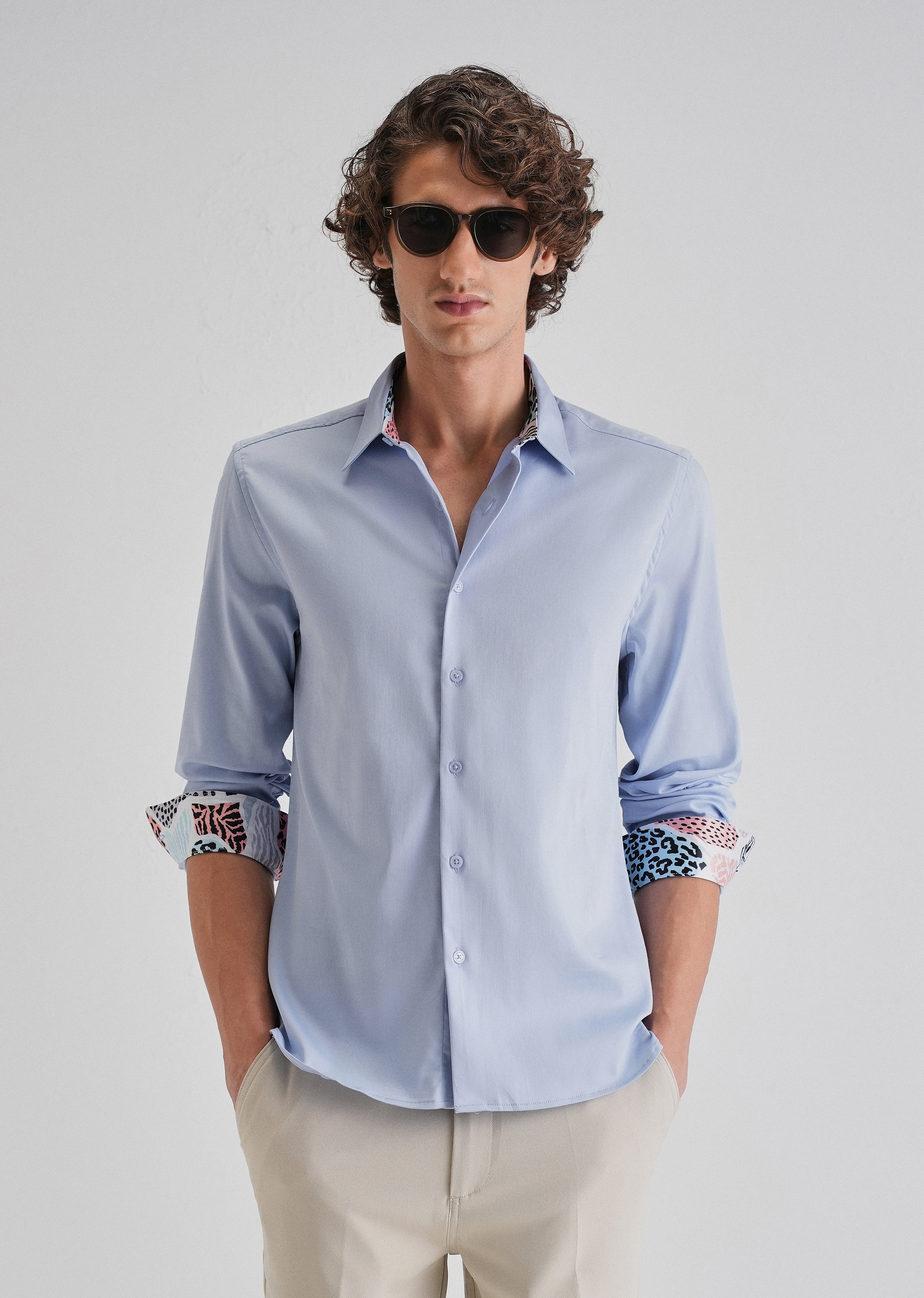 Blue Printed Cuff Shirt