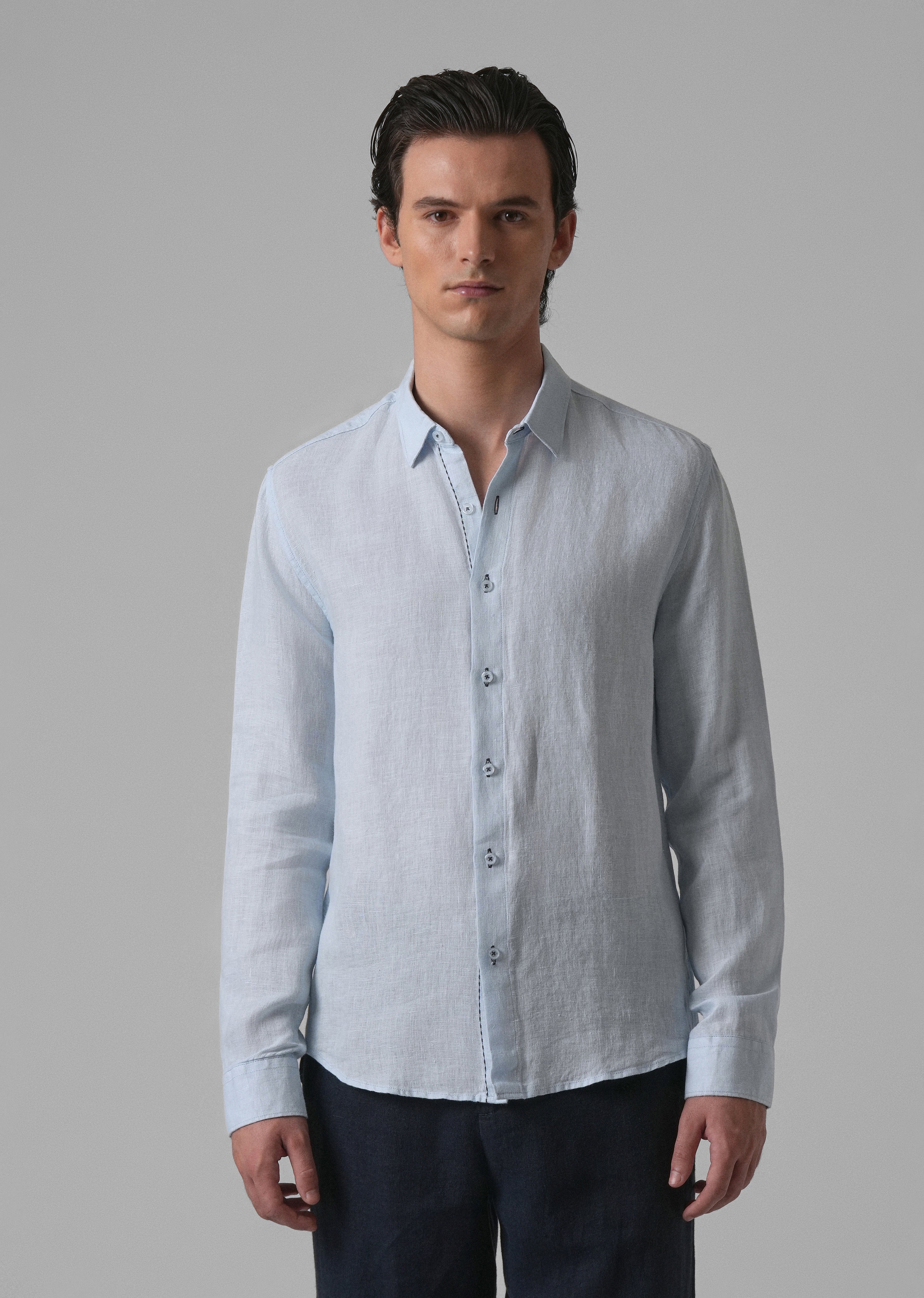 Blue Pure Linen Shirt