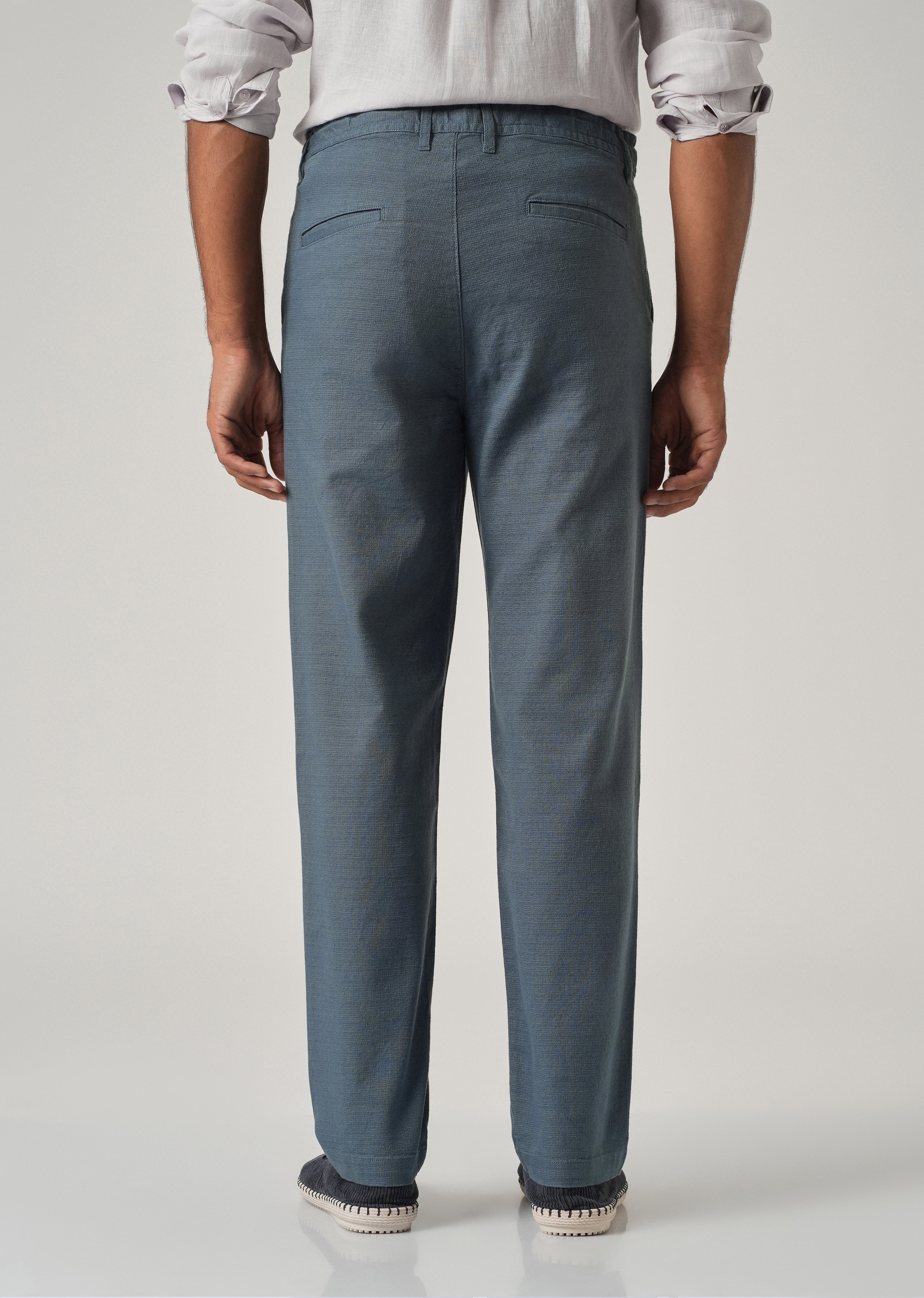 Blue Linen-Look Cotton Trousers