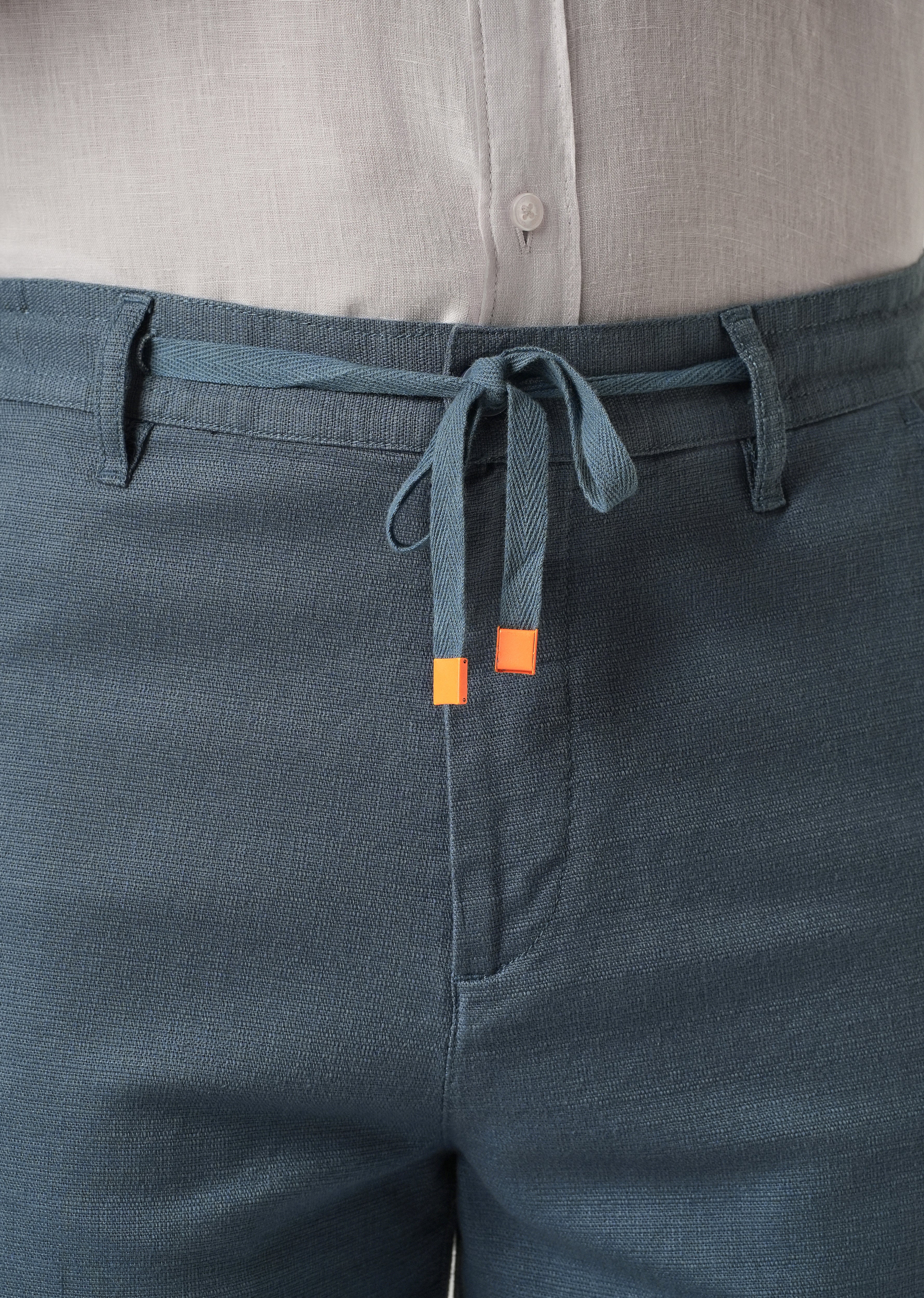 Blue Linen-Look Cotton Trousers