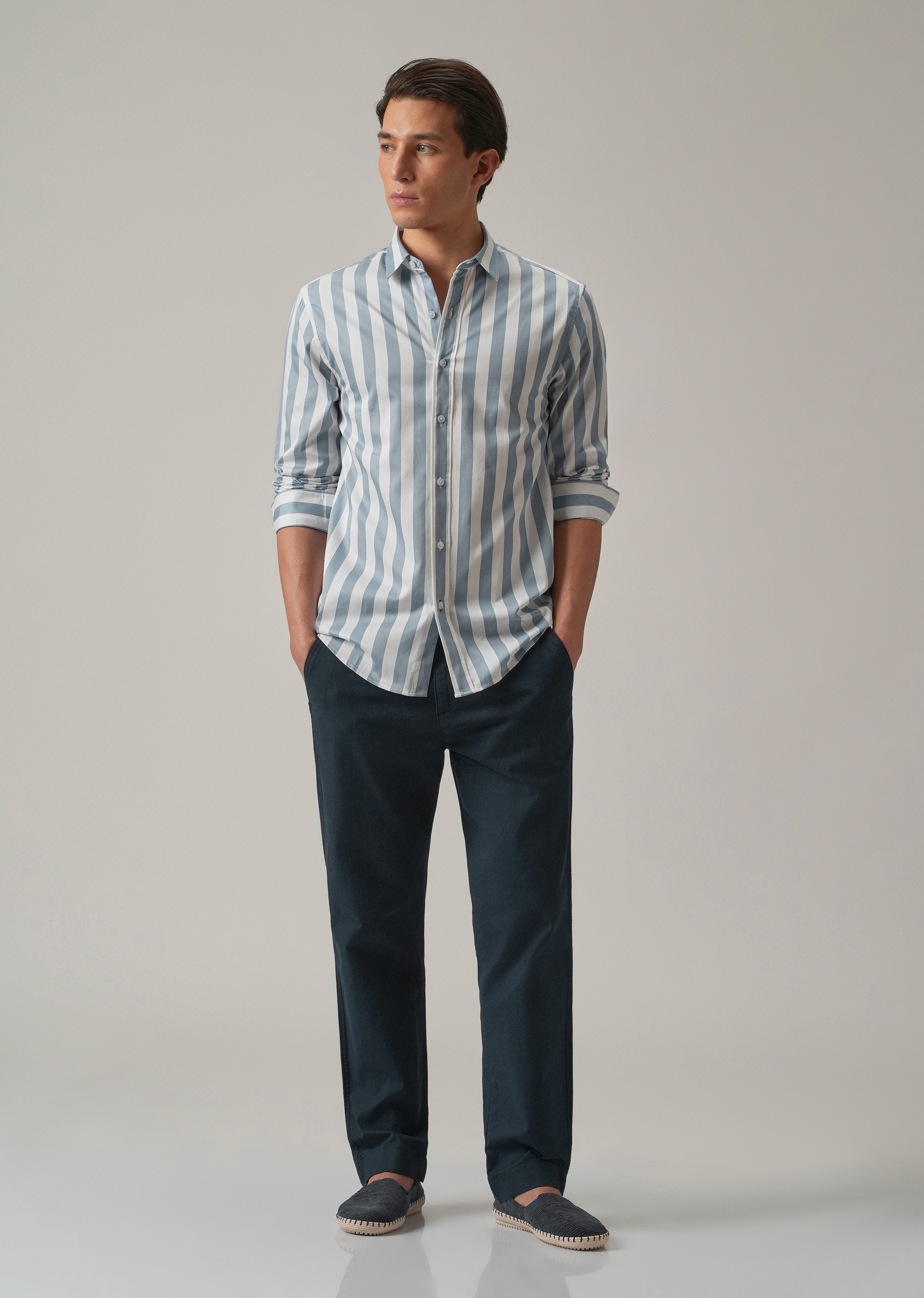 Blue Satin Striped Shirt