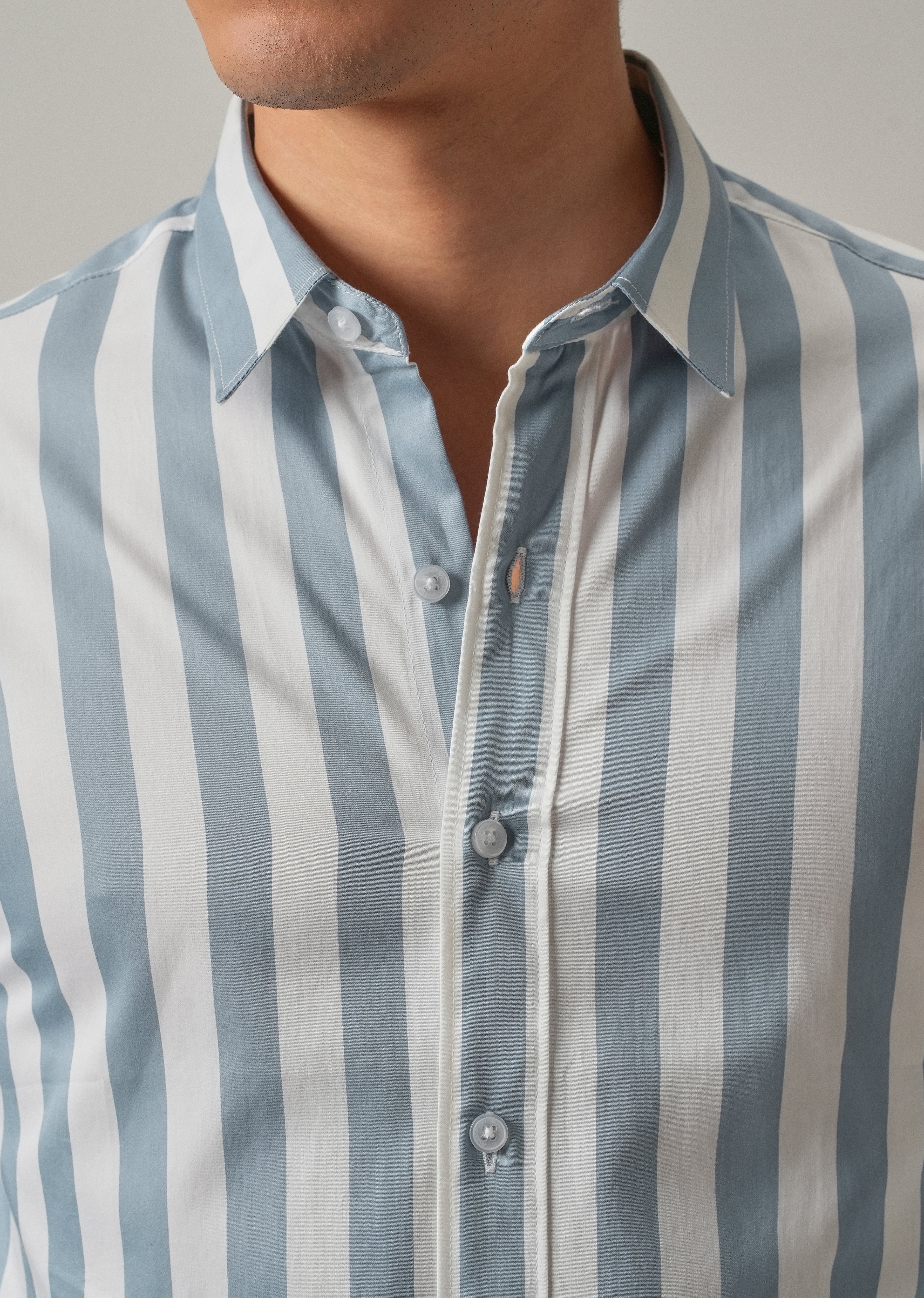 Blue Satin Striped Shirt