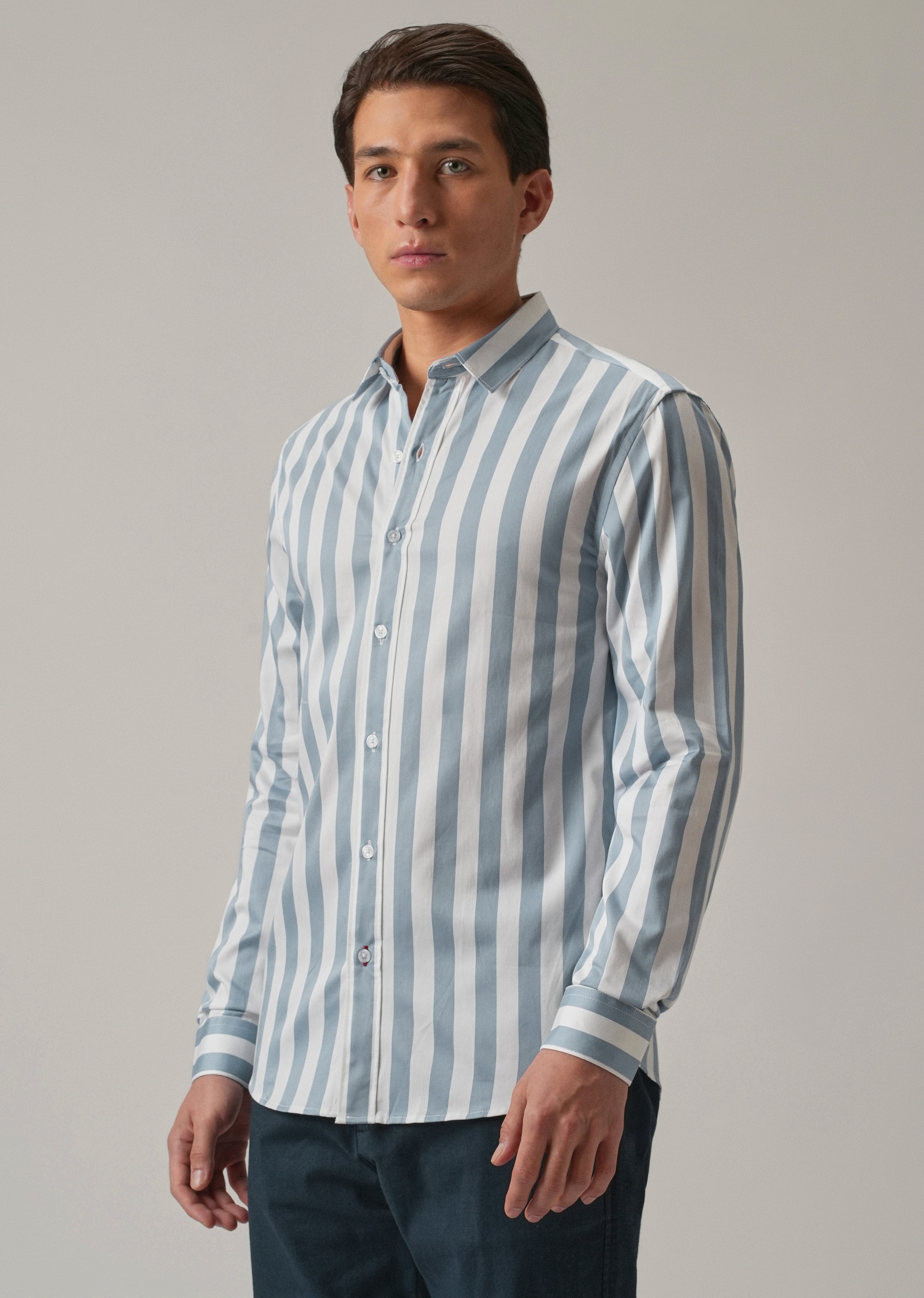 Blue Satin Striped Shirt