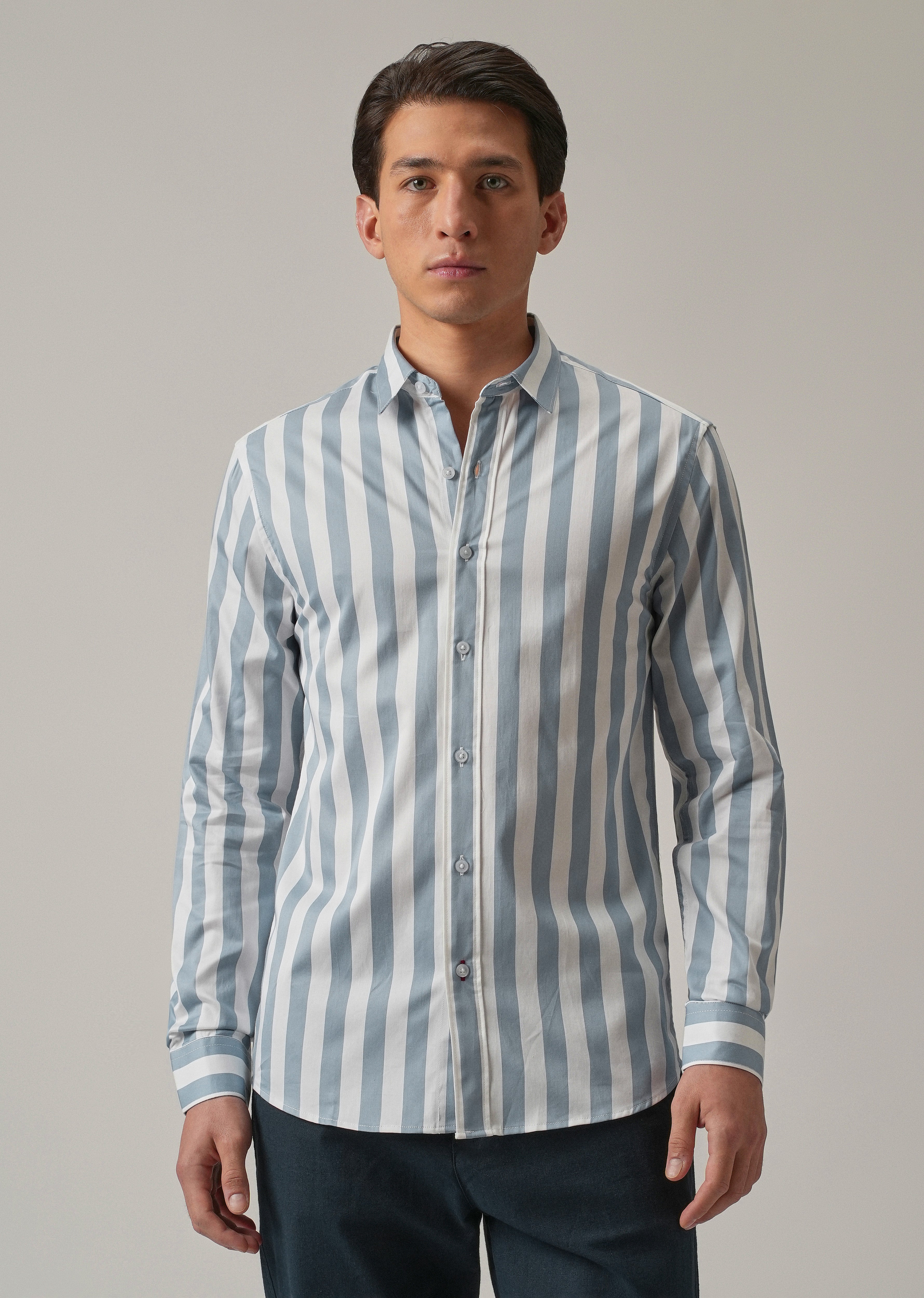 Blue Satin Striped Shirt