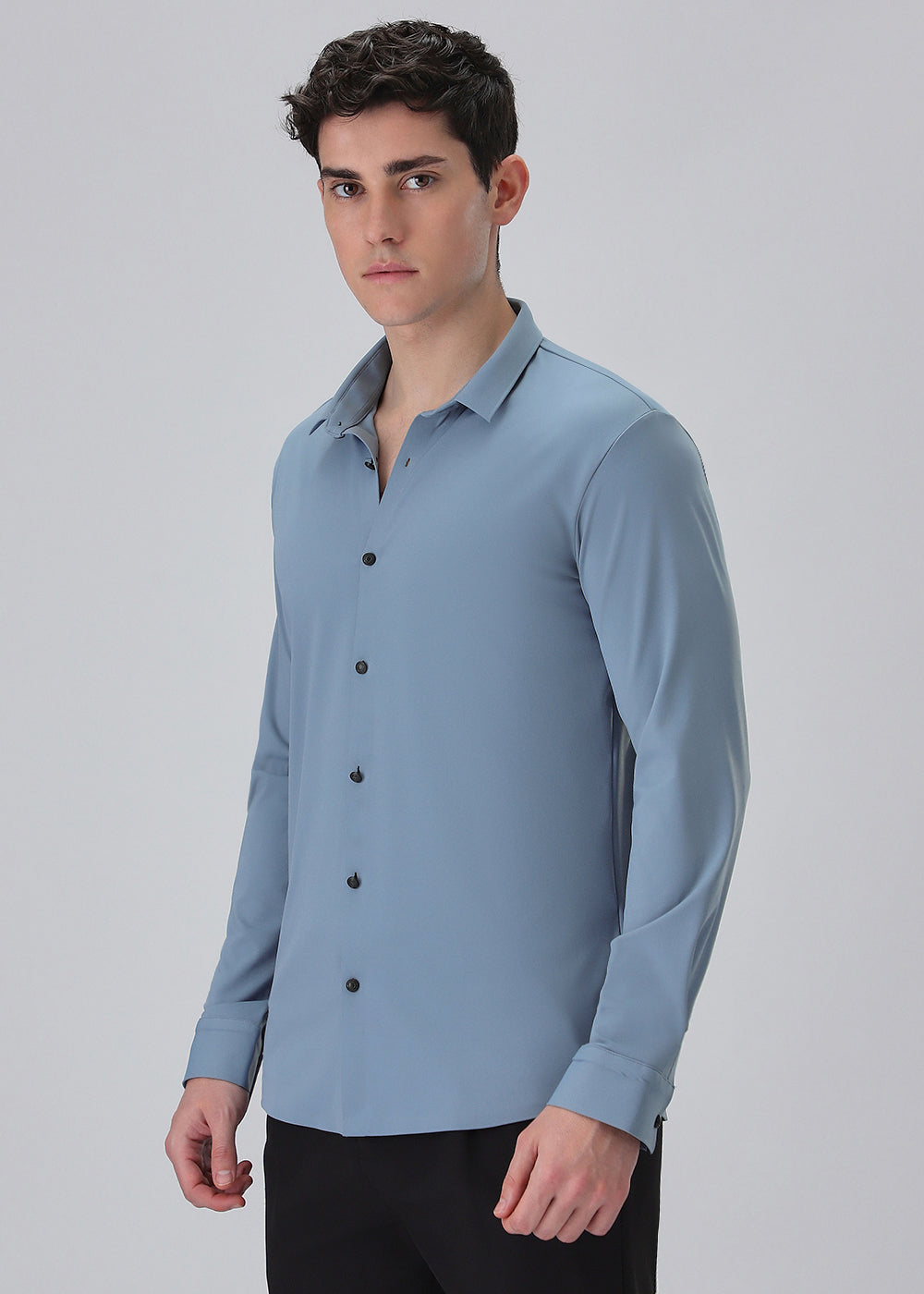Blue Plain Stitchless Stretch Shirt
