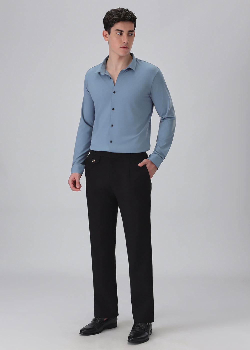 Blue Plain Stitchless Stretch Shirt