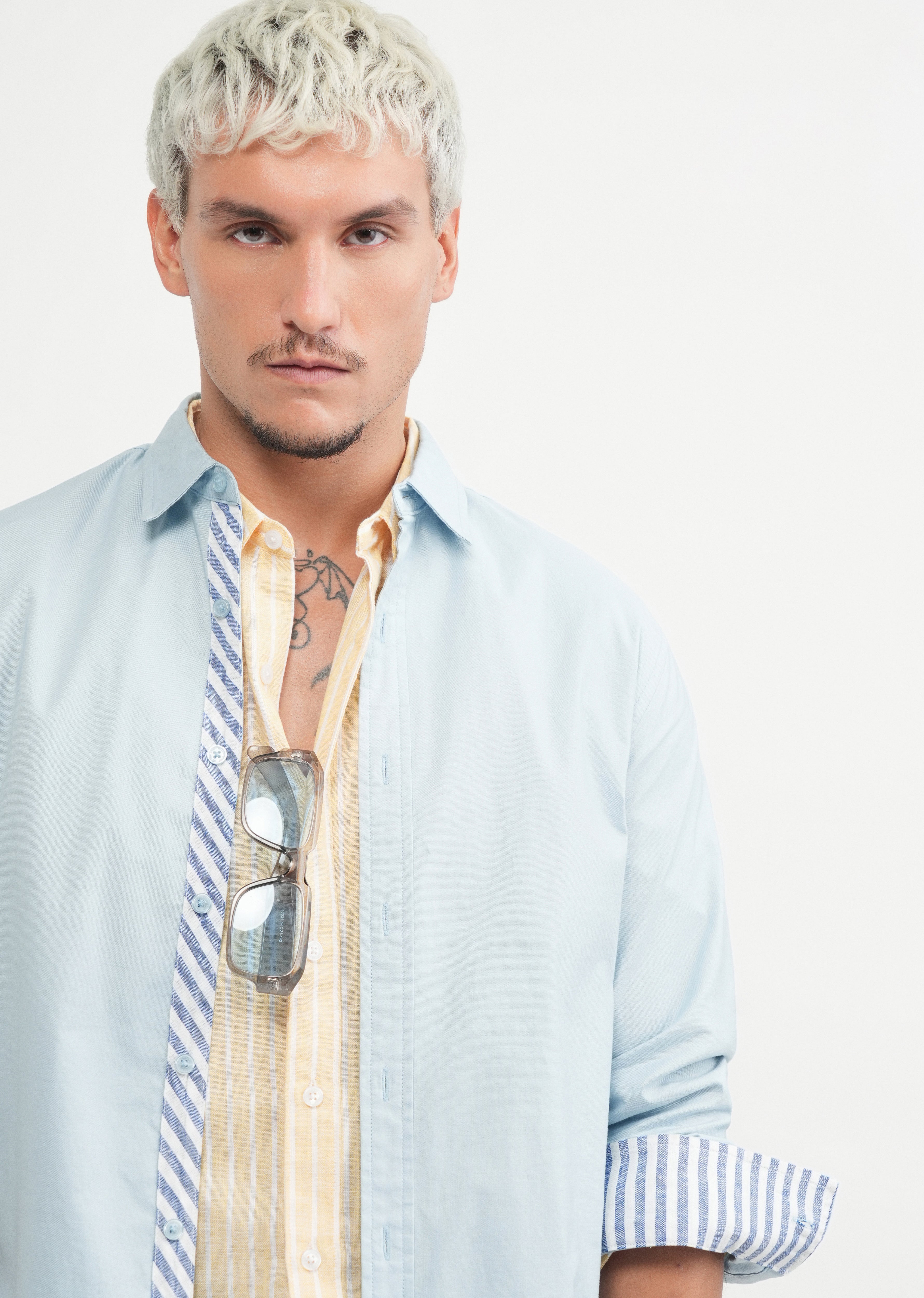 Blue Striped Placket Cotton Shirt