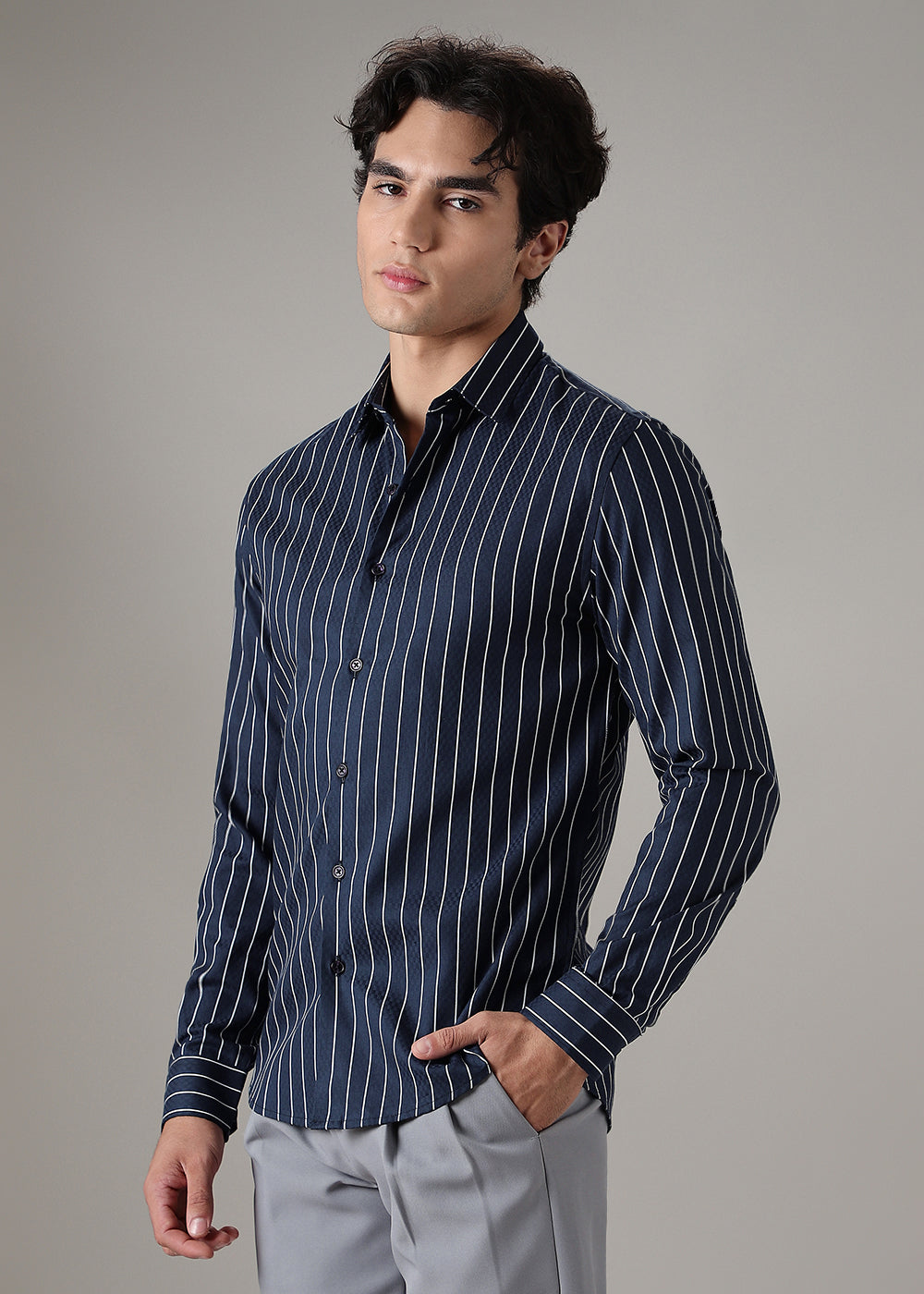 Blue Dobby Stripe Shirt