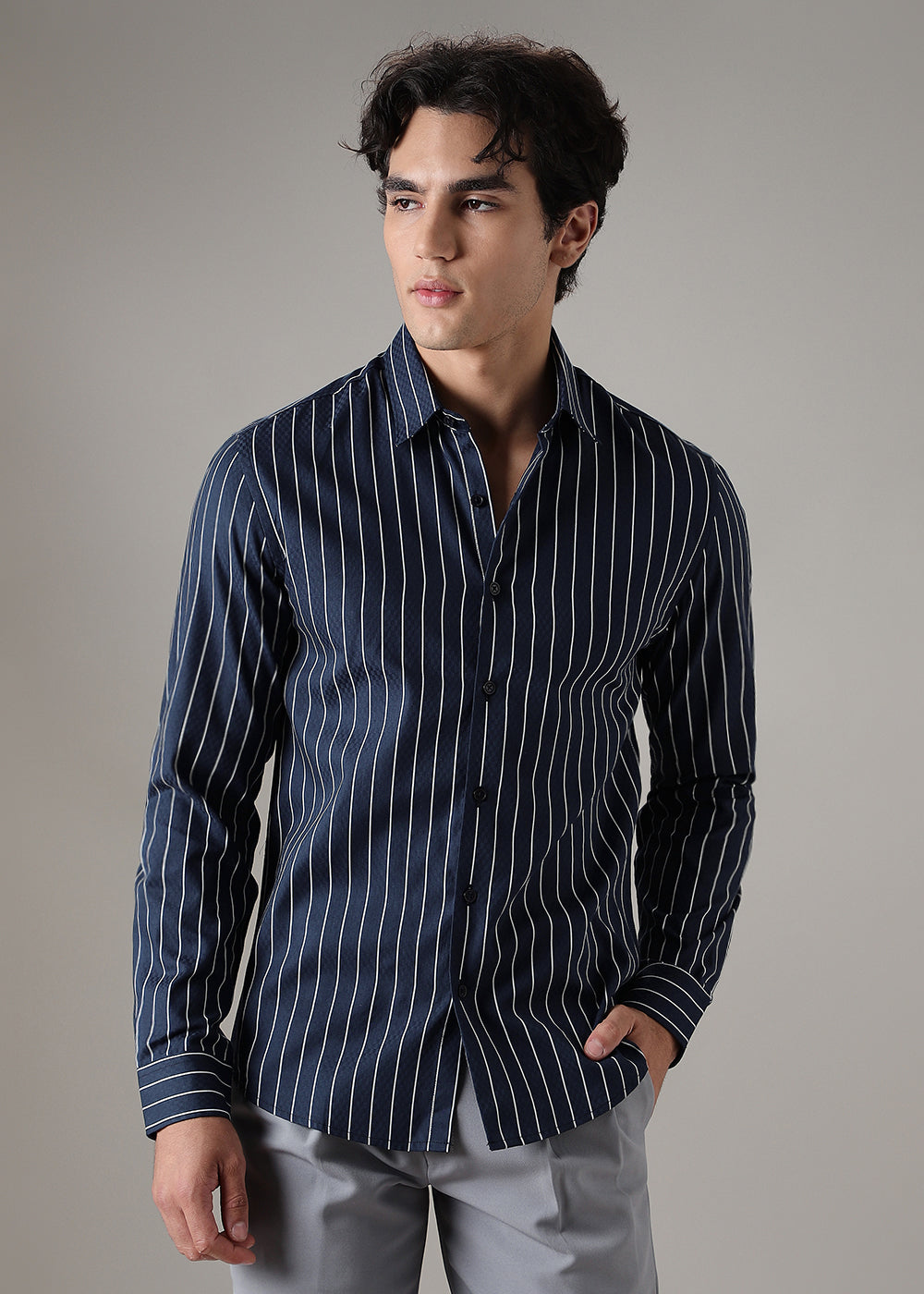 Blue Dobby Stripe Shirt