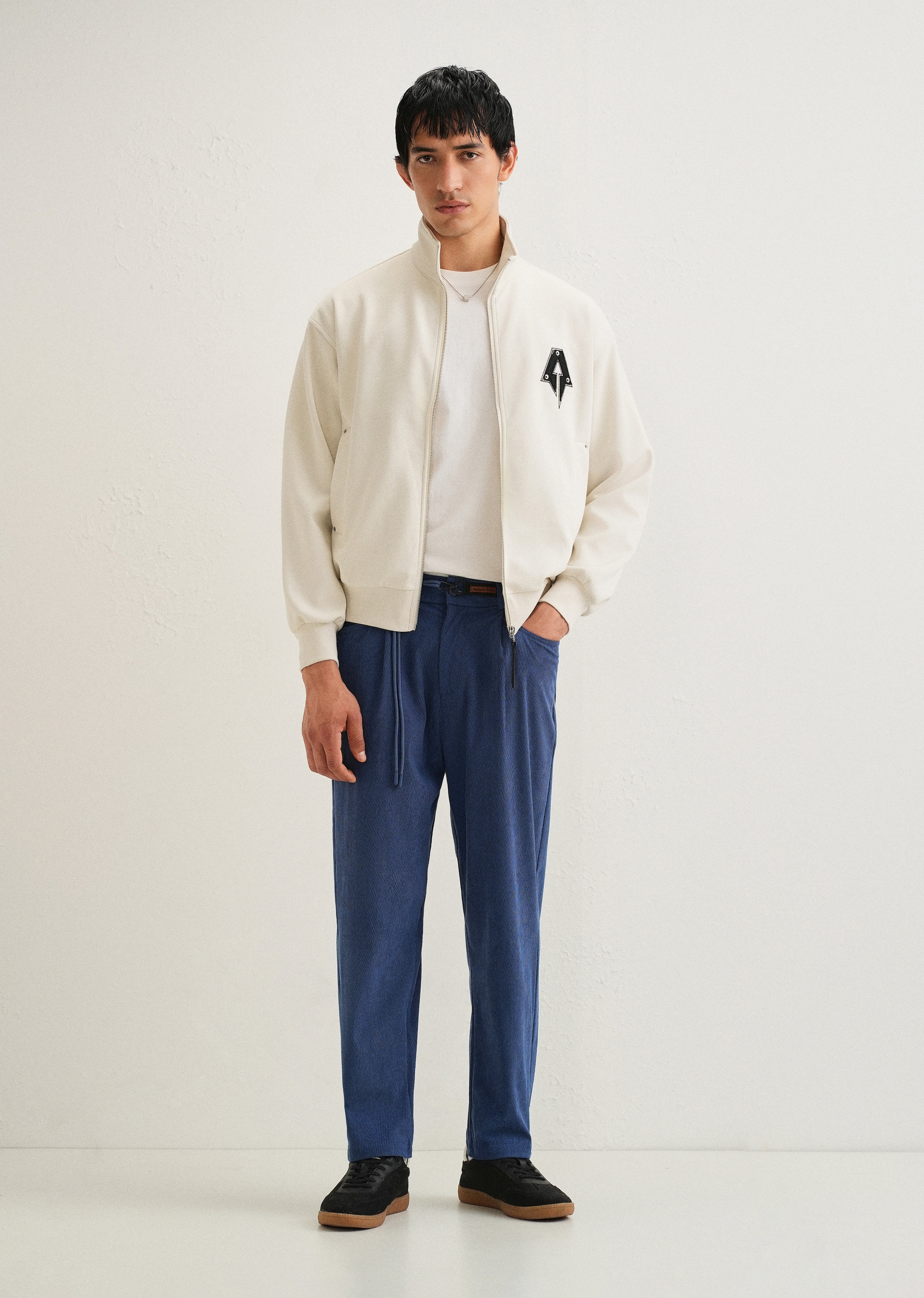 Blue Textured Corduroy Drawstring Pant