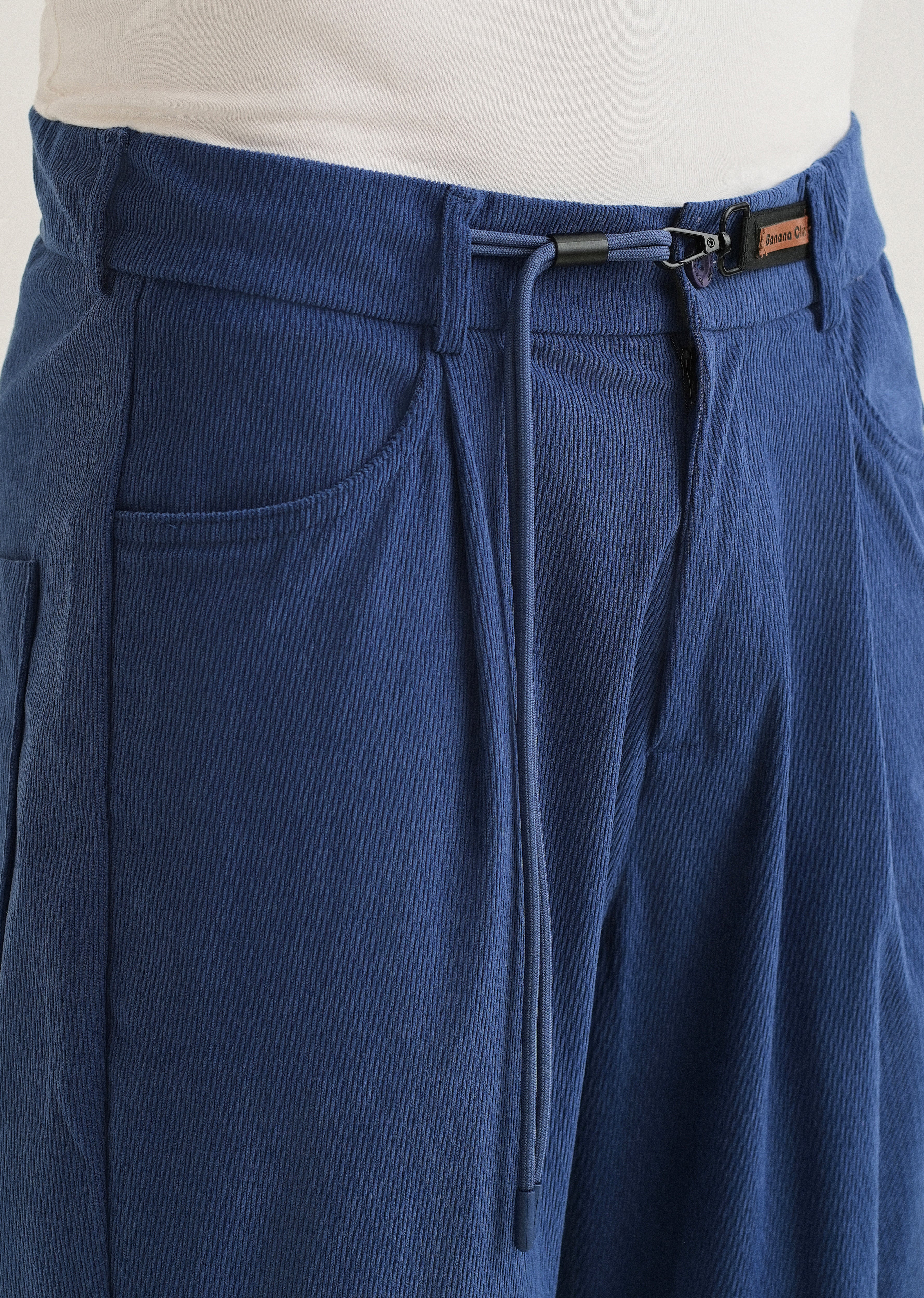 Blue Textured Corduroy Drawstring Pant