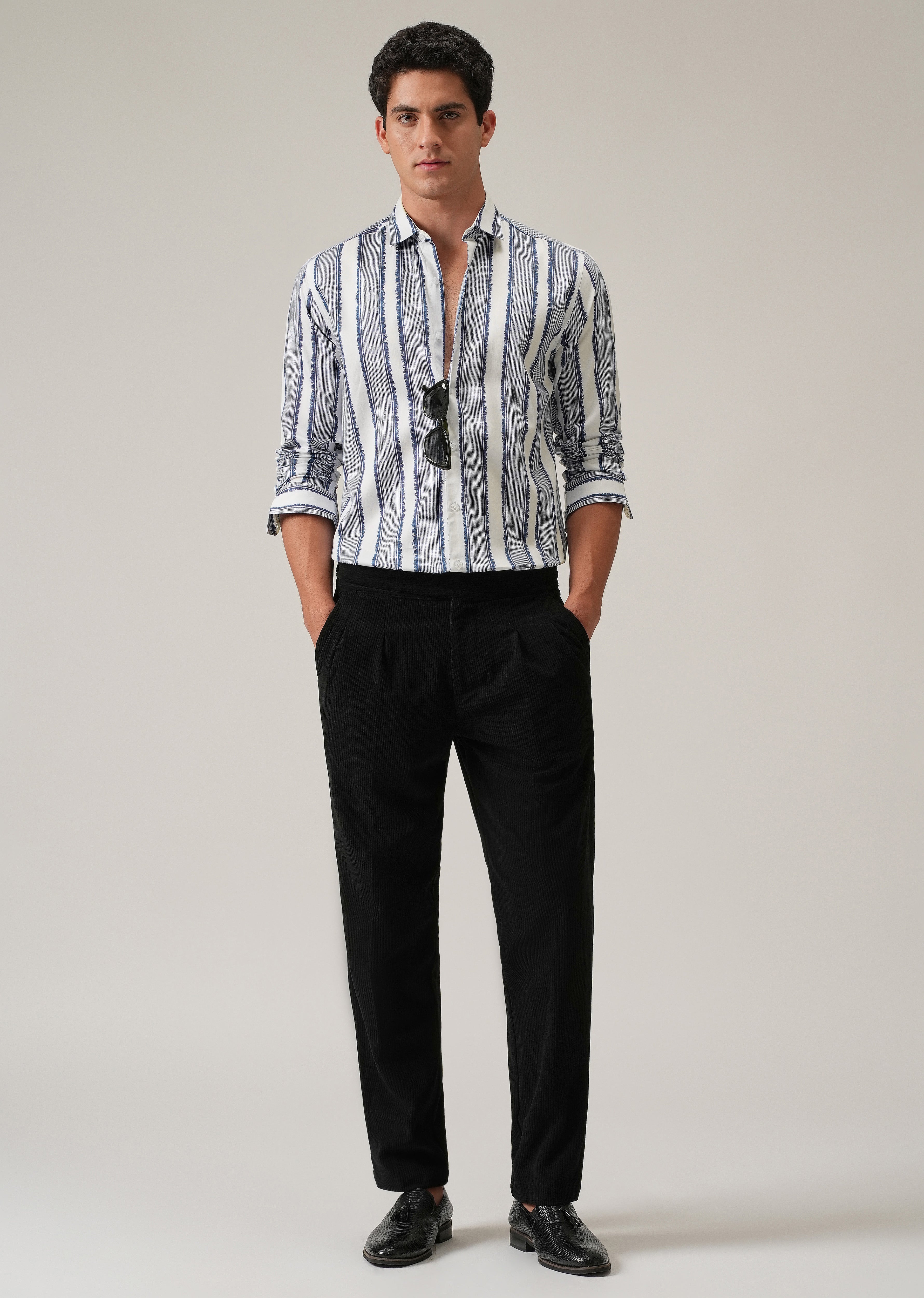 Blue Textured Stripe Print Shirt