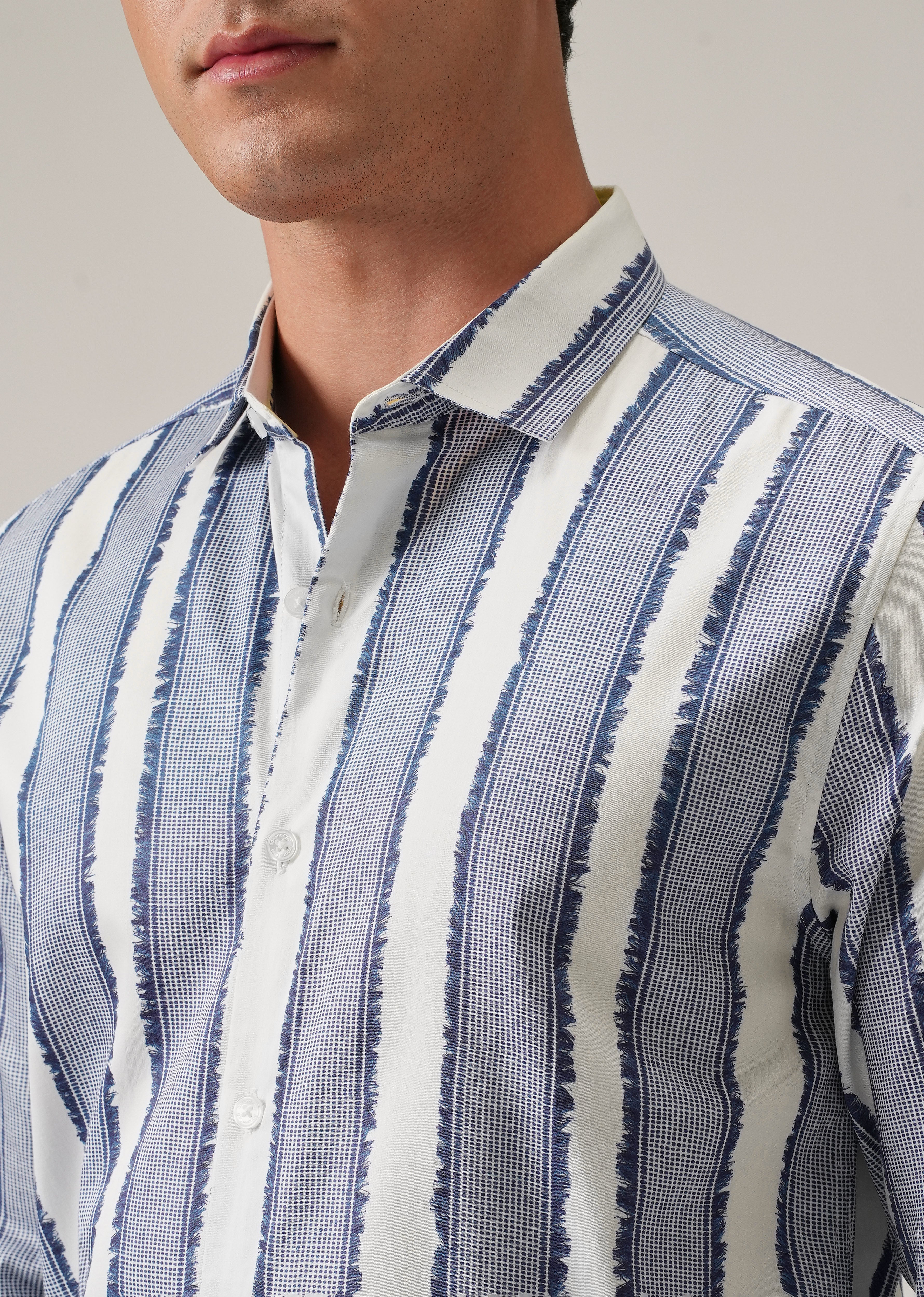 Blue Textured Stripe Print Shirt