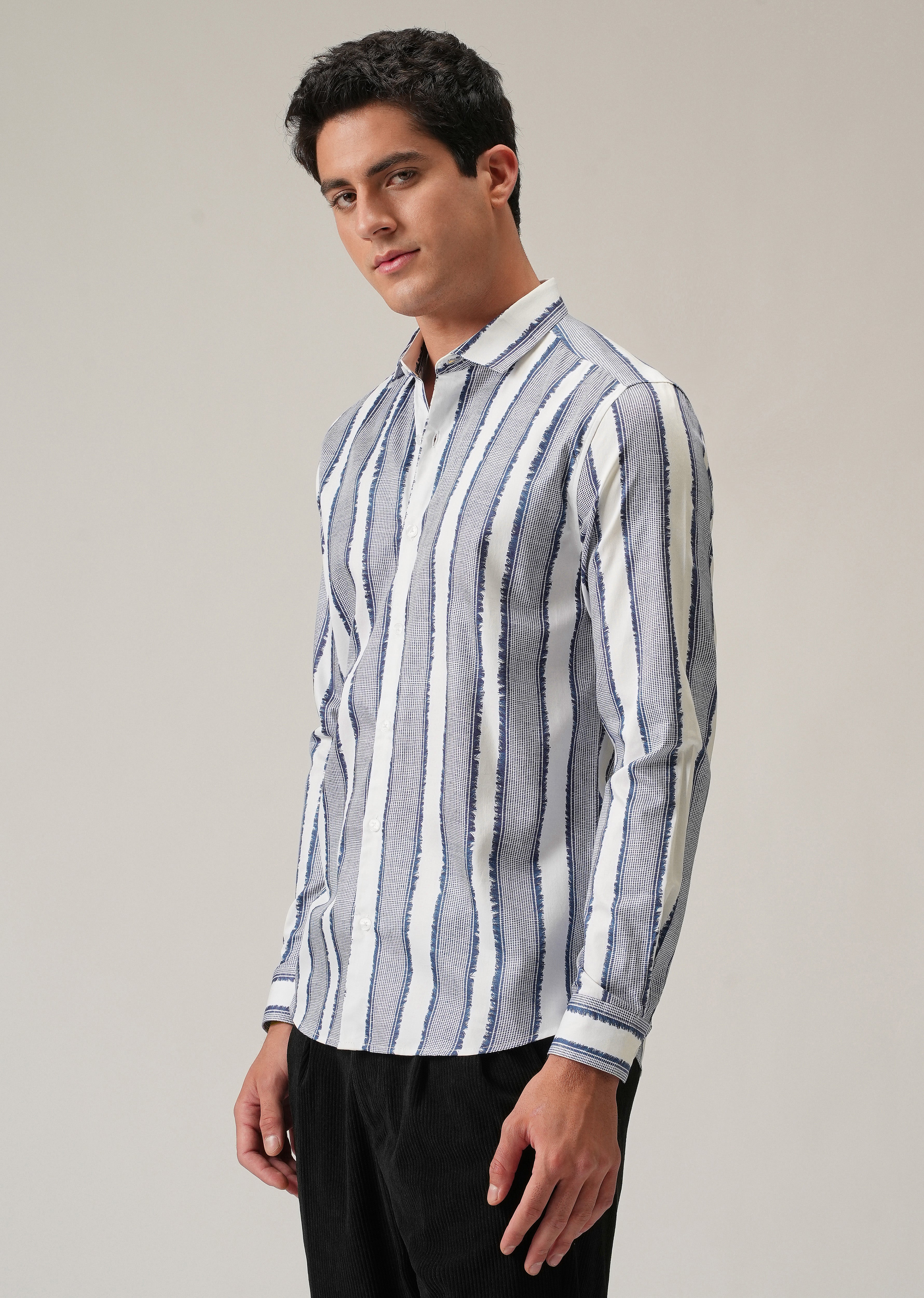 Blue Textured Stripe Print Shirt