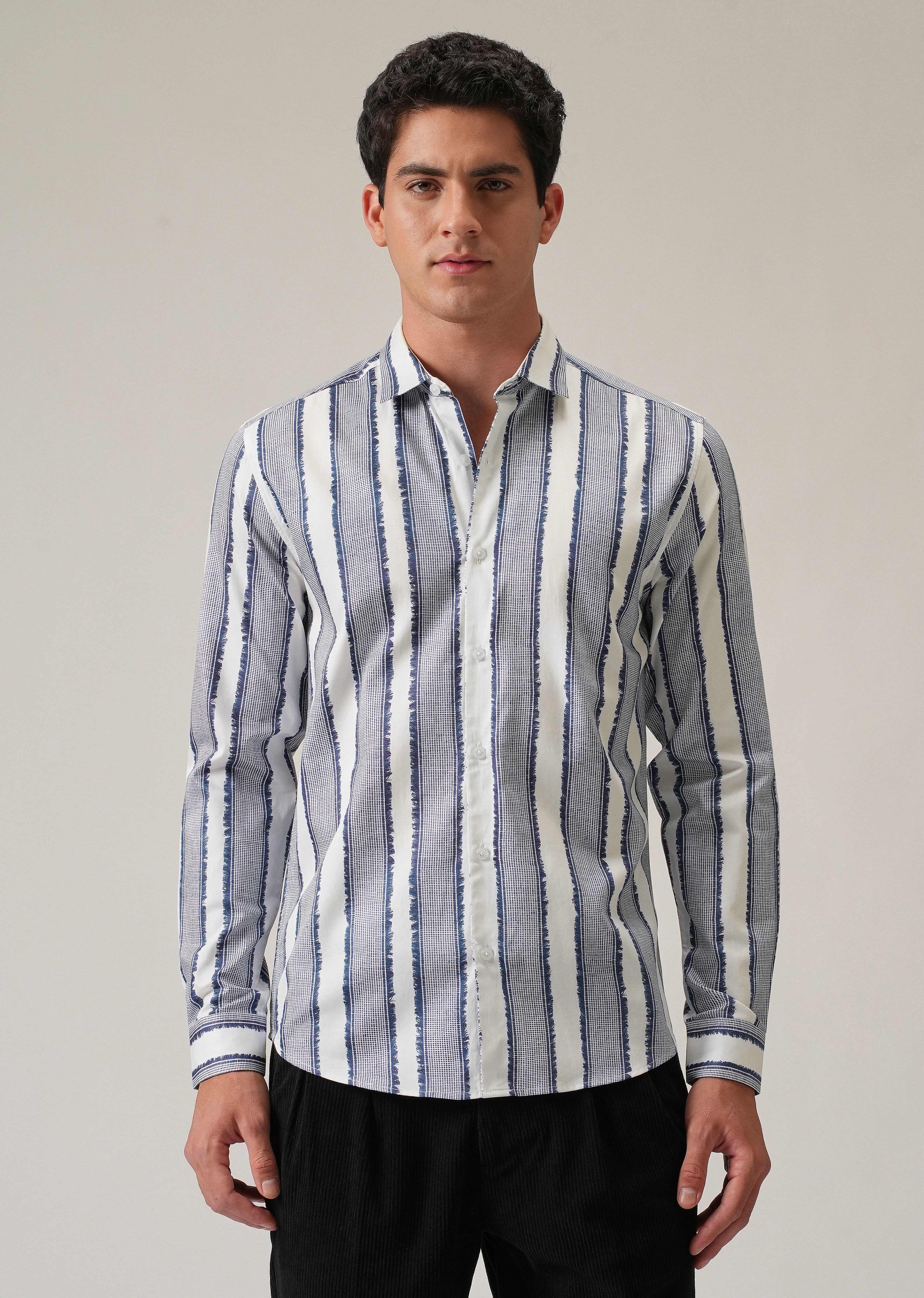 Blue Textured Stripe Print Shirt