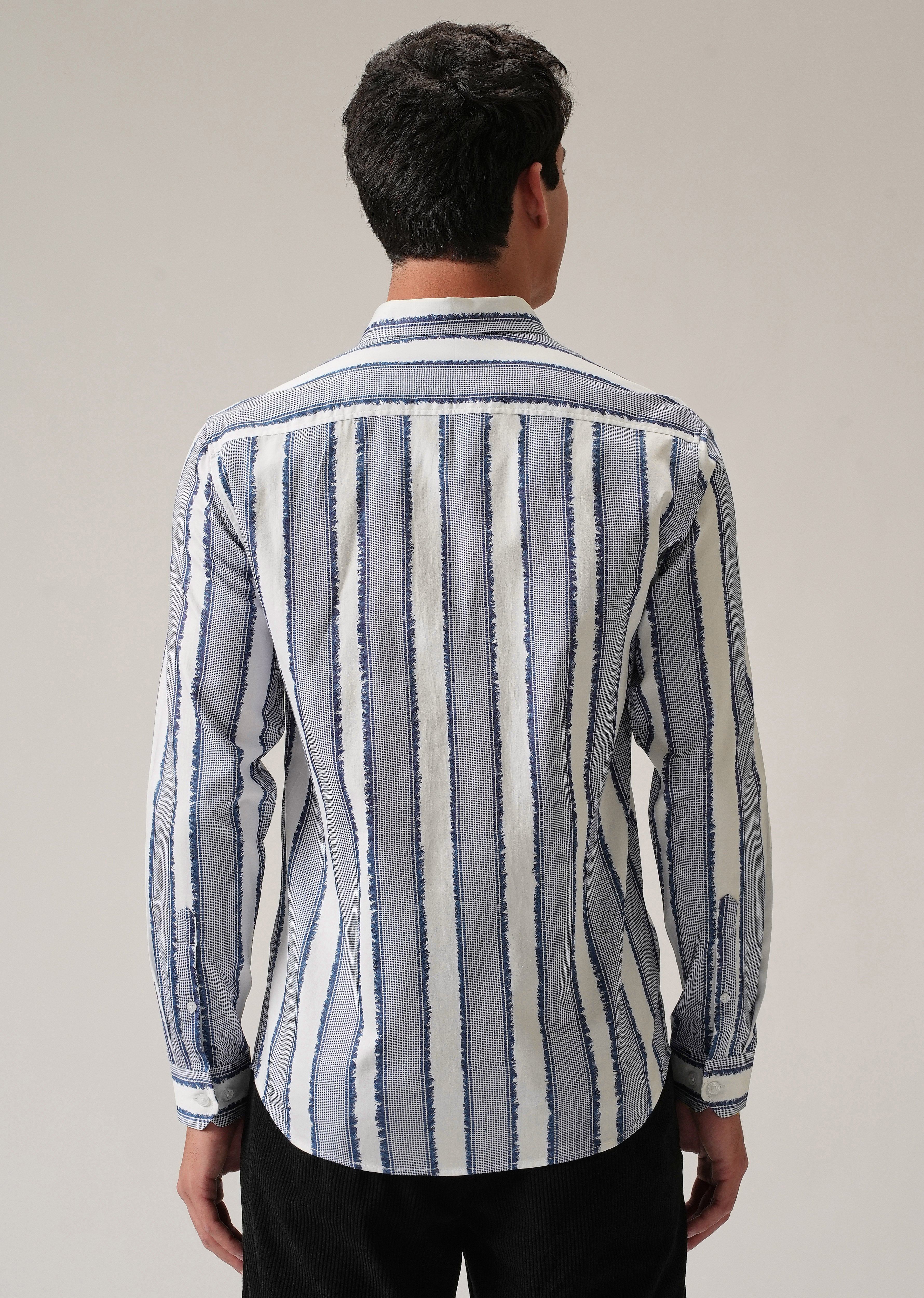 Blue Textured Stripe Print Shirt