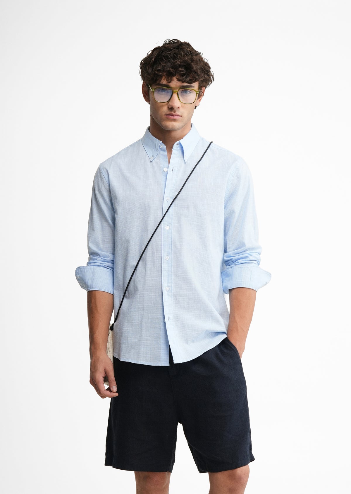 Blue Textured Weave Cotton Shirt