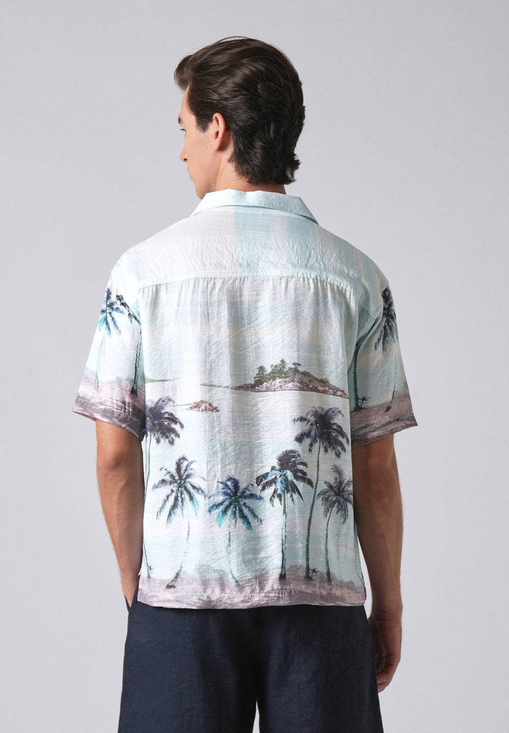 Blue Tropical Palm Print Shirt