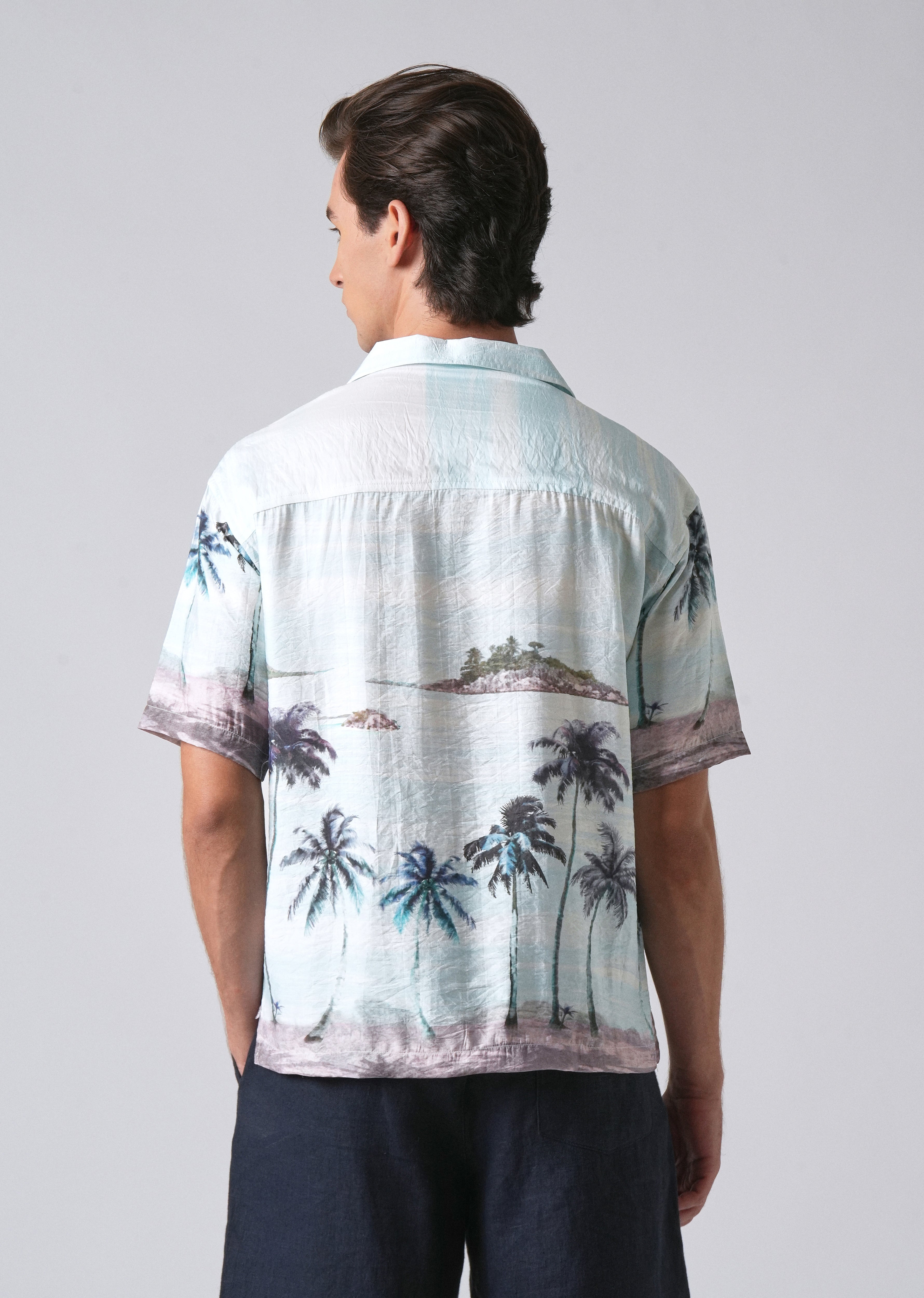 Blue Tropical Palm Print Shirt
