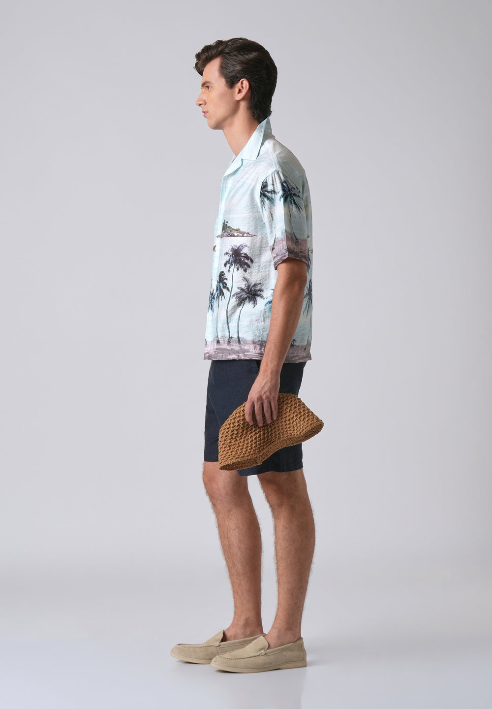 Blue Tropical Palm Print Shirt