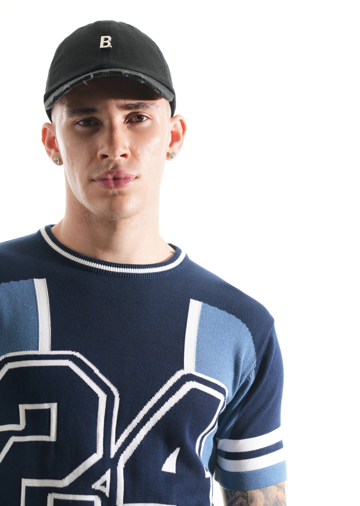 Blue Varsity Jacquard Knit T-shirt