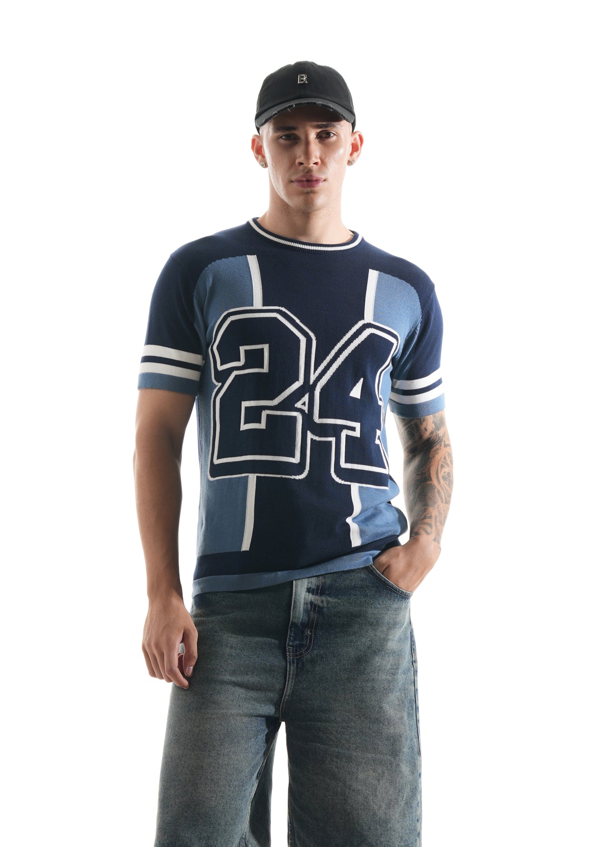 Blue Varsity Jacquard Knit T-shirt