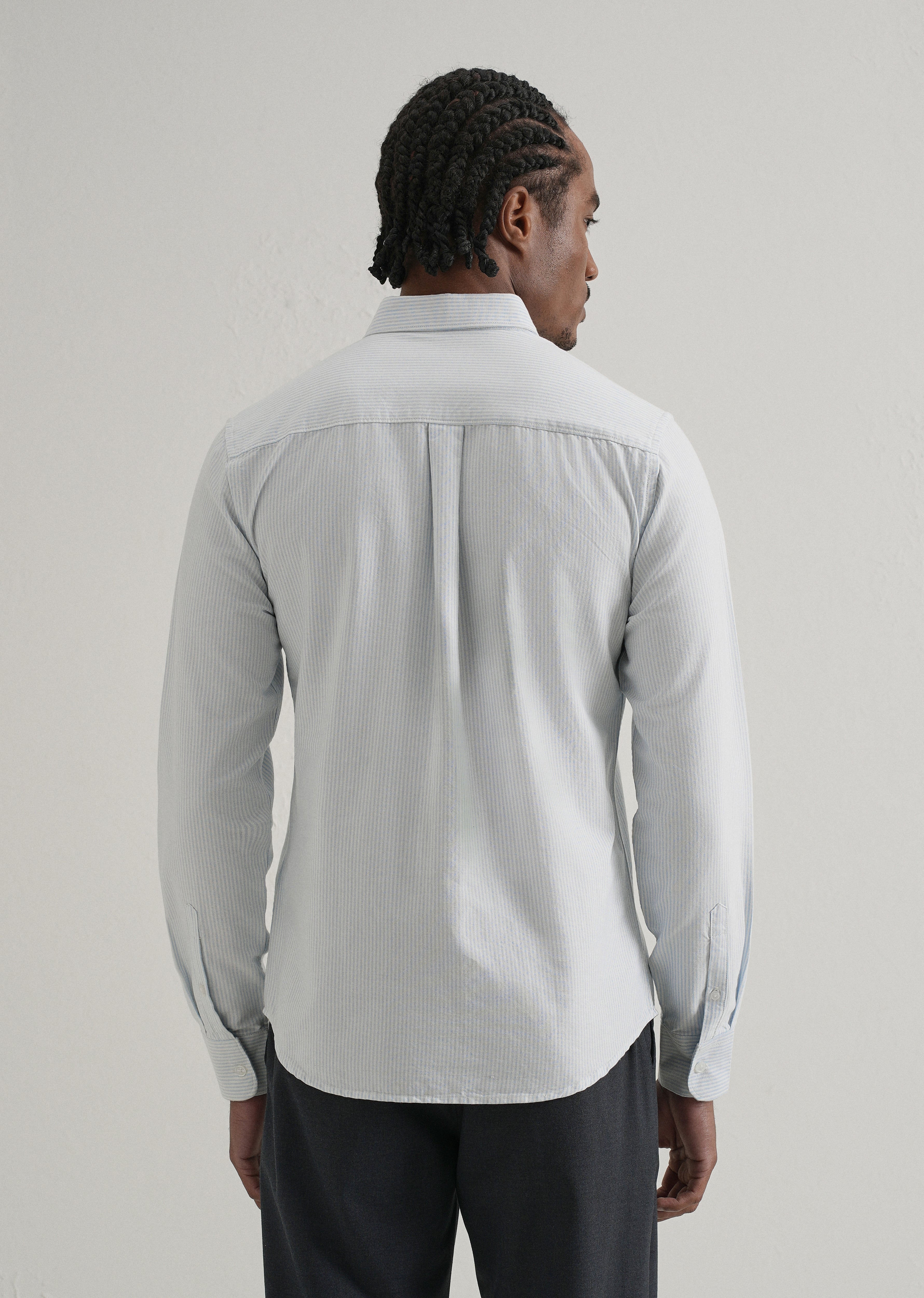 Blue Vertical Striped Cotton Shirt