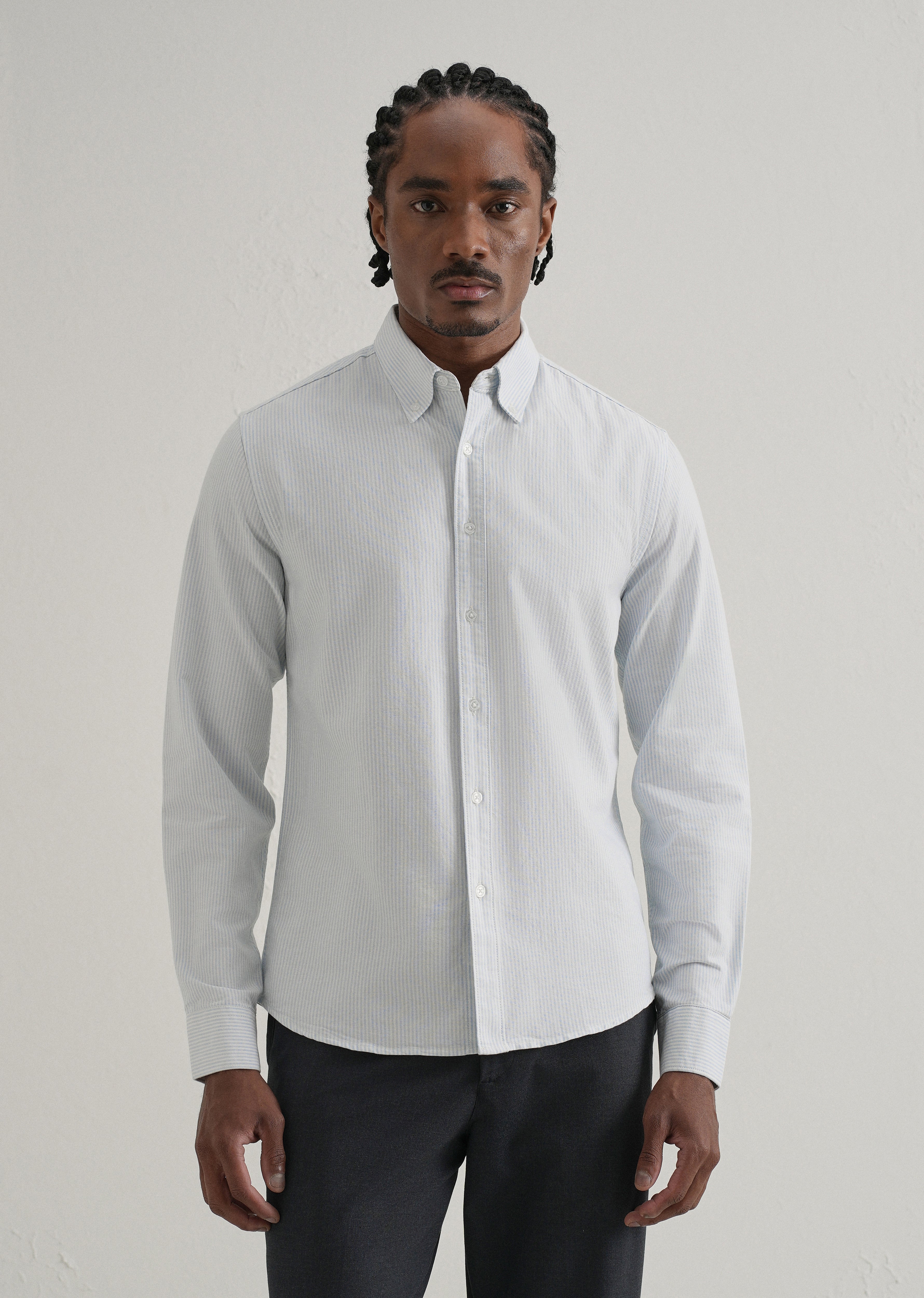 Blue Vertical Striped Cotton Shirt