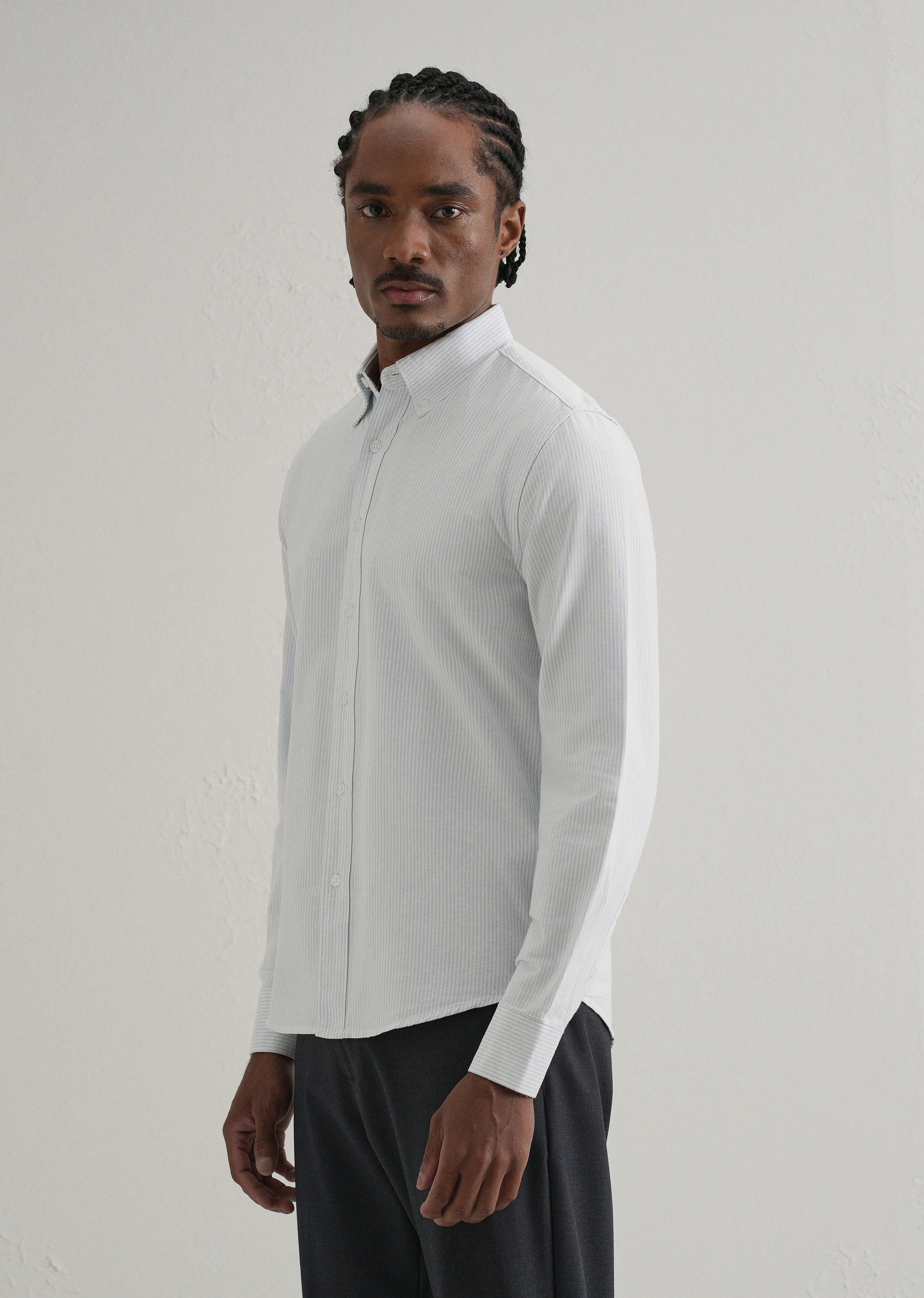 Blue Vertical Striped Cotton Shirt