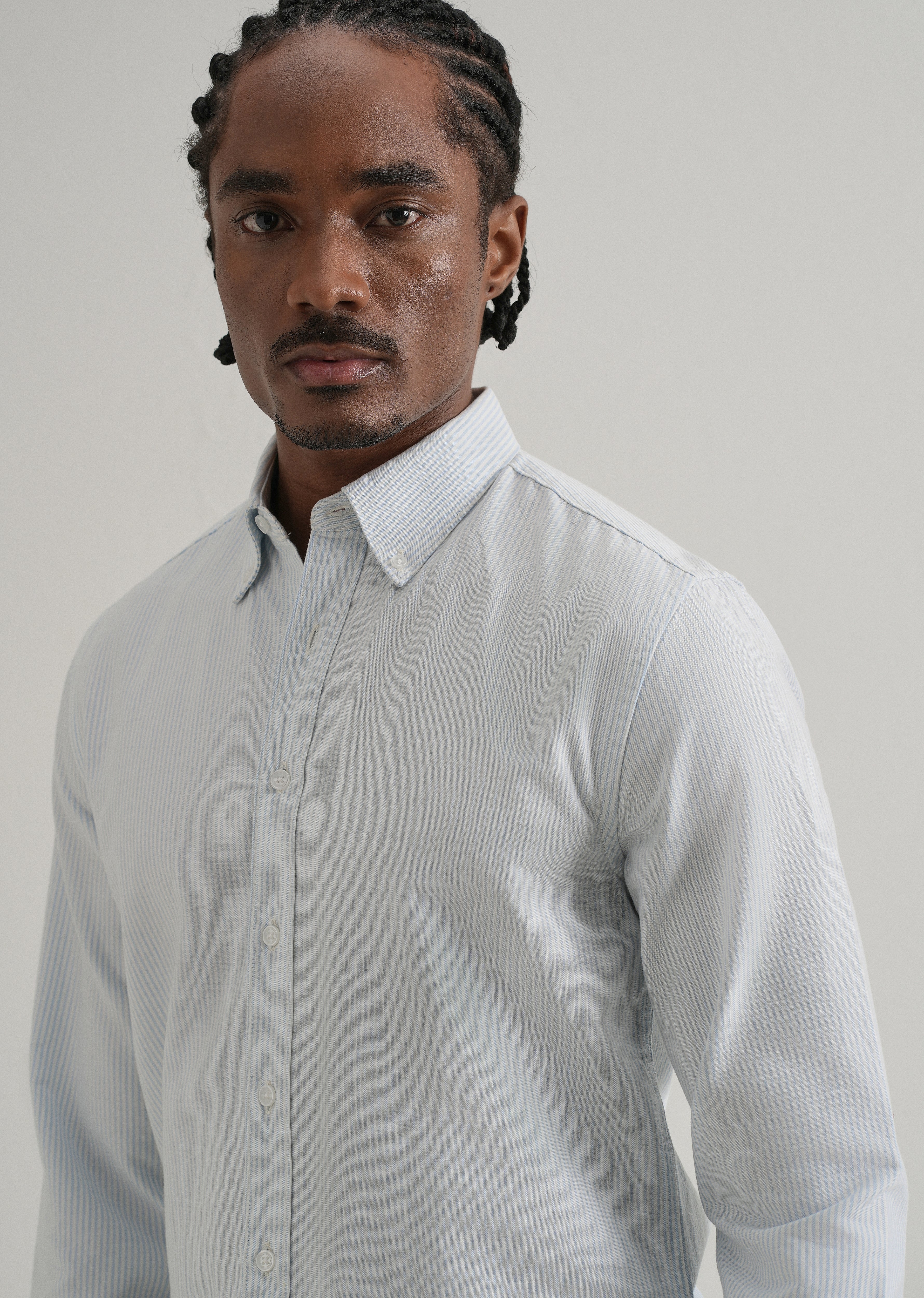 Blue Vertical Striped Cotton Shirt