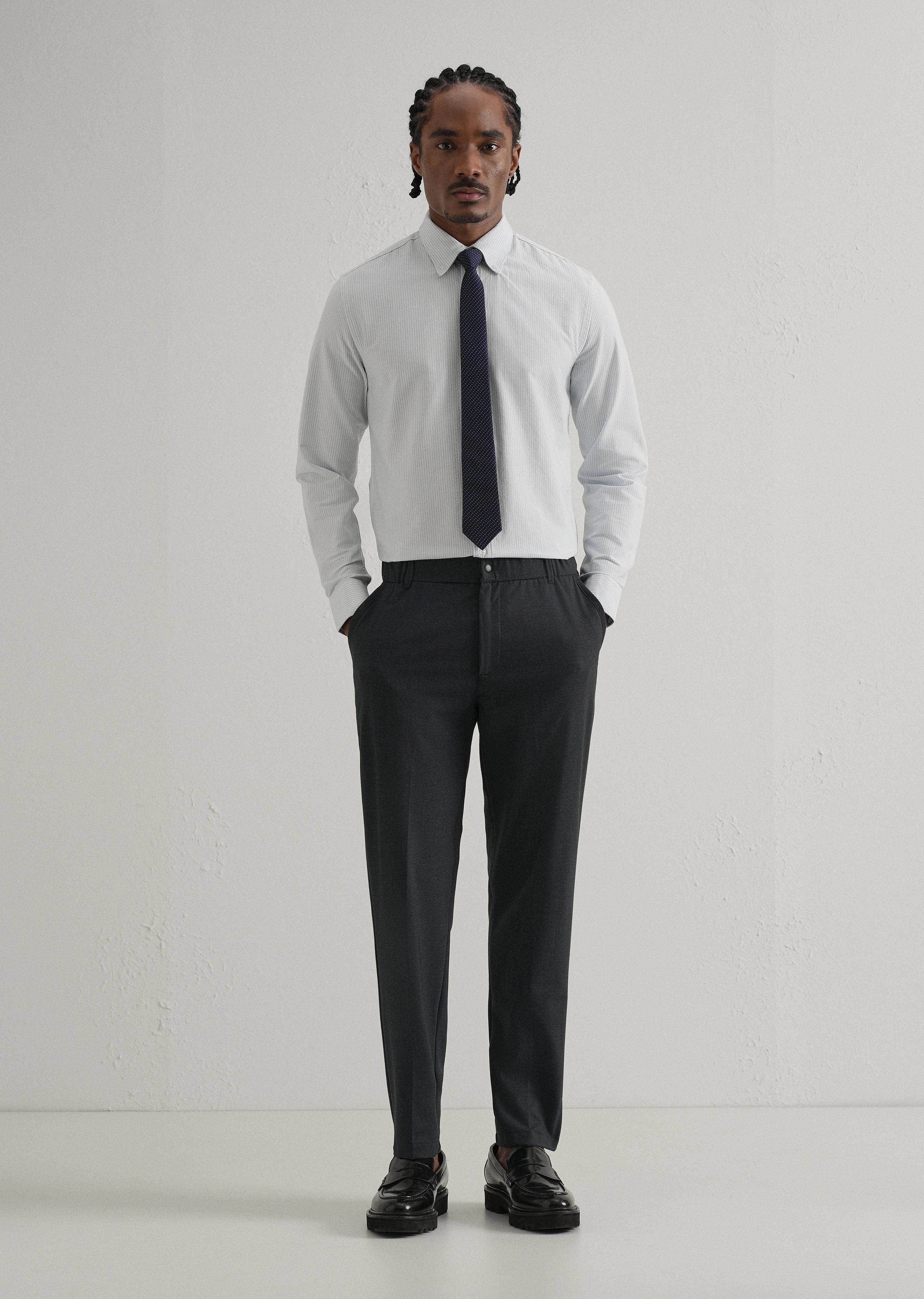 Blue Vertical Striped Cotton Shirt