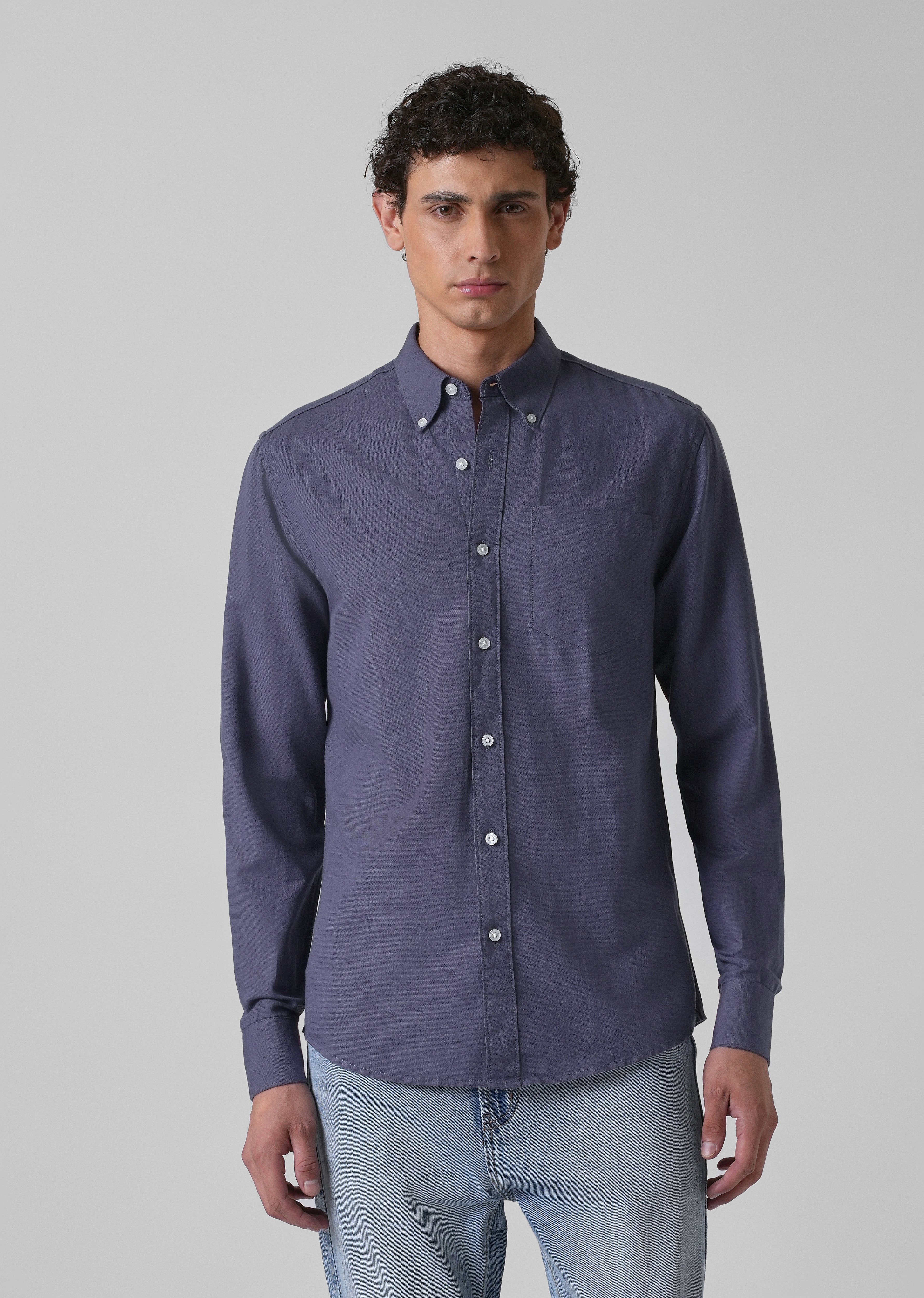 Blue Violet Cotton Linen Shirt