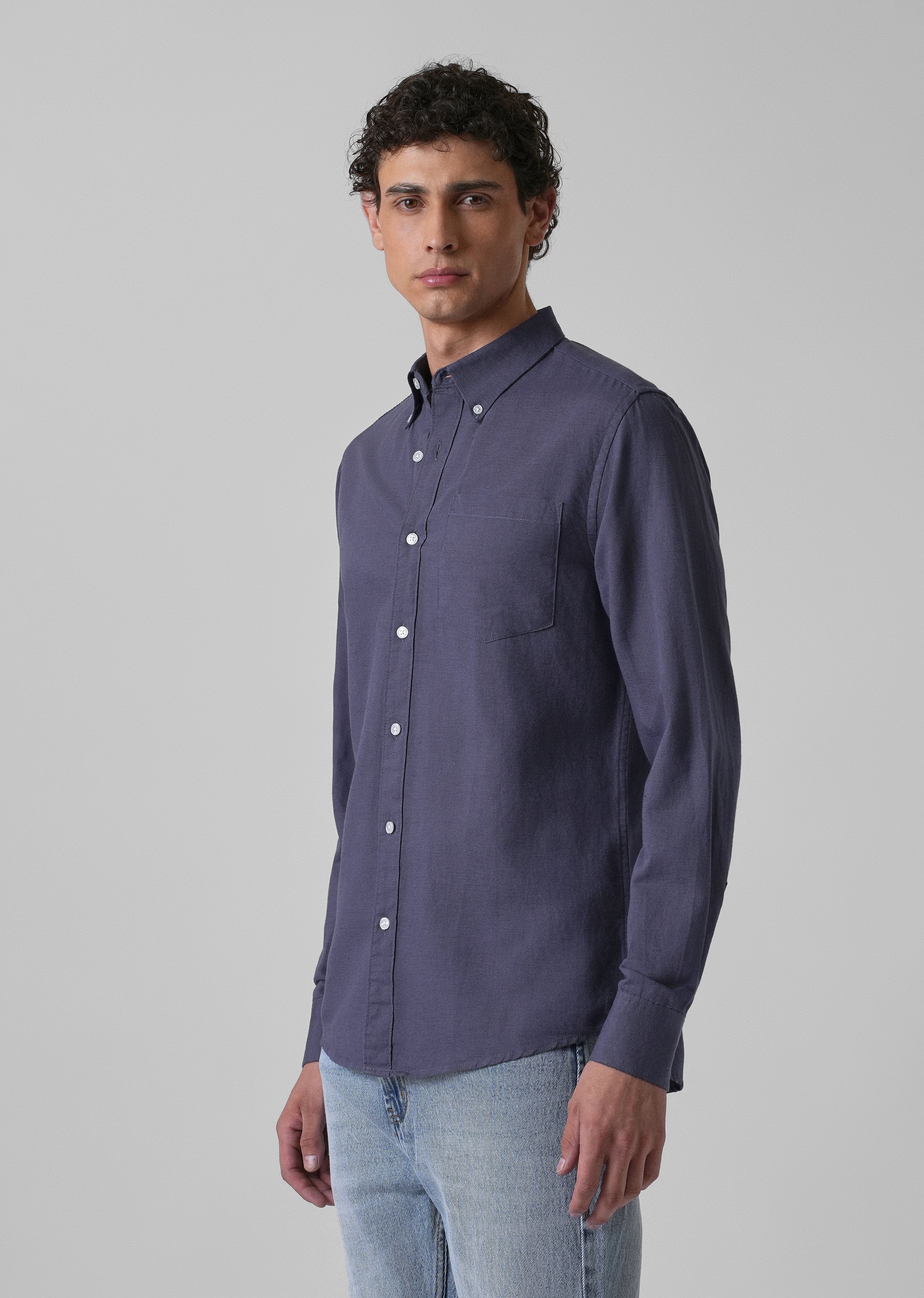 Blue Violet Cotton Linen Shirt
