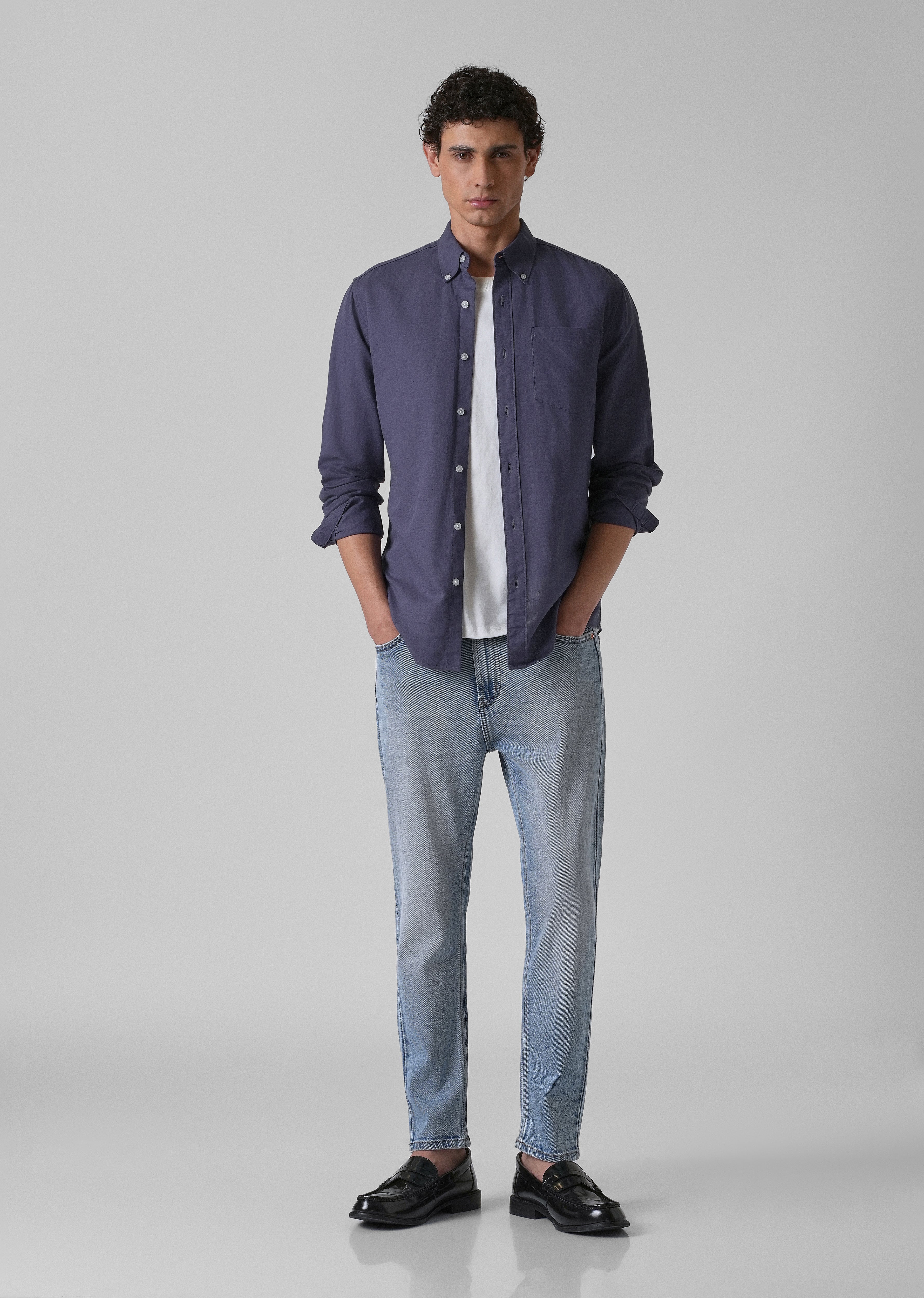 Blue Violet Cotton Linen Shirt