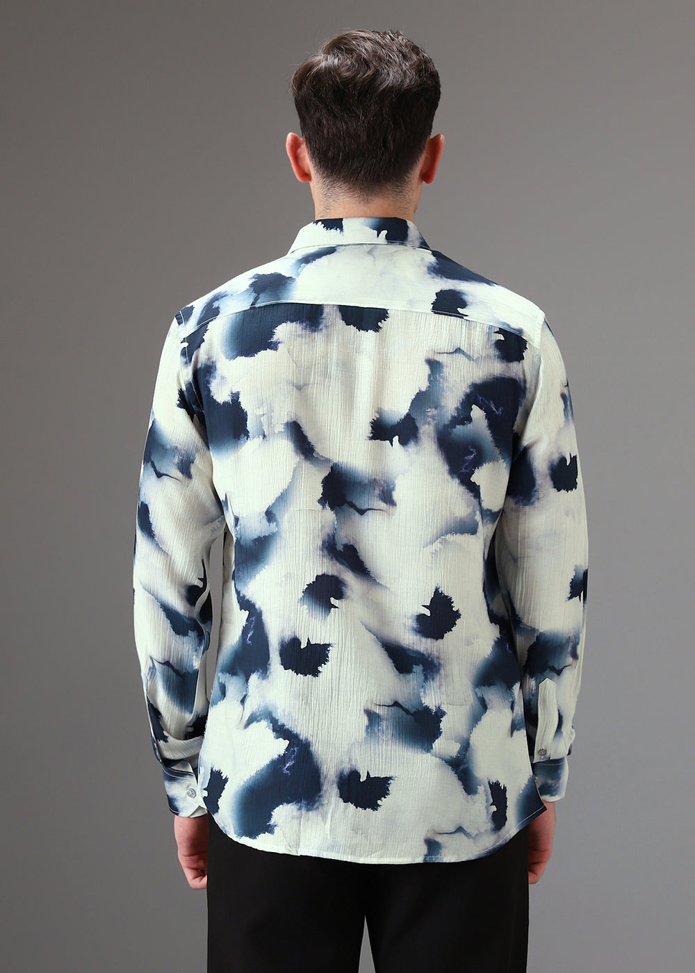 Blue Wash Crushed Printed Shirt