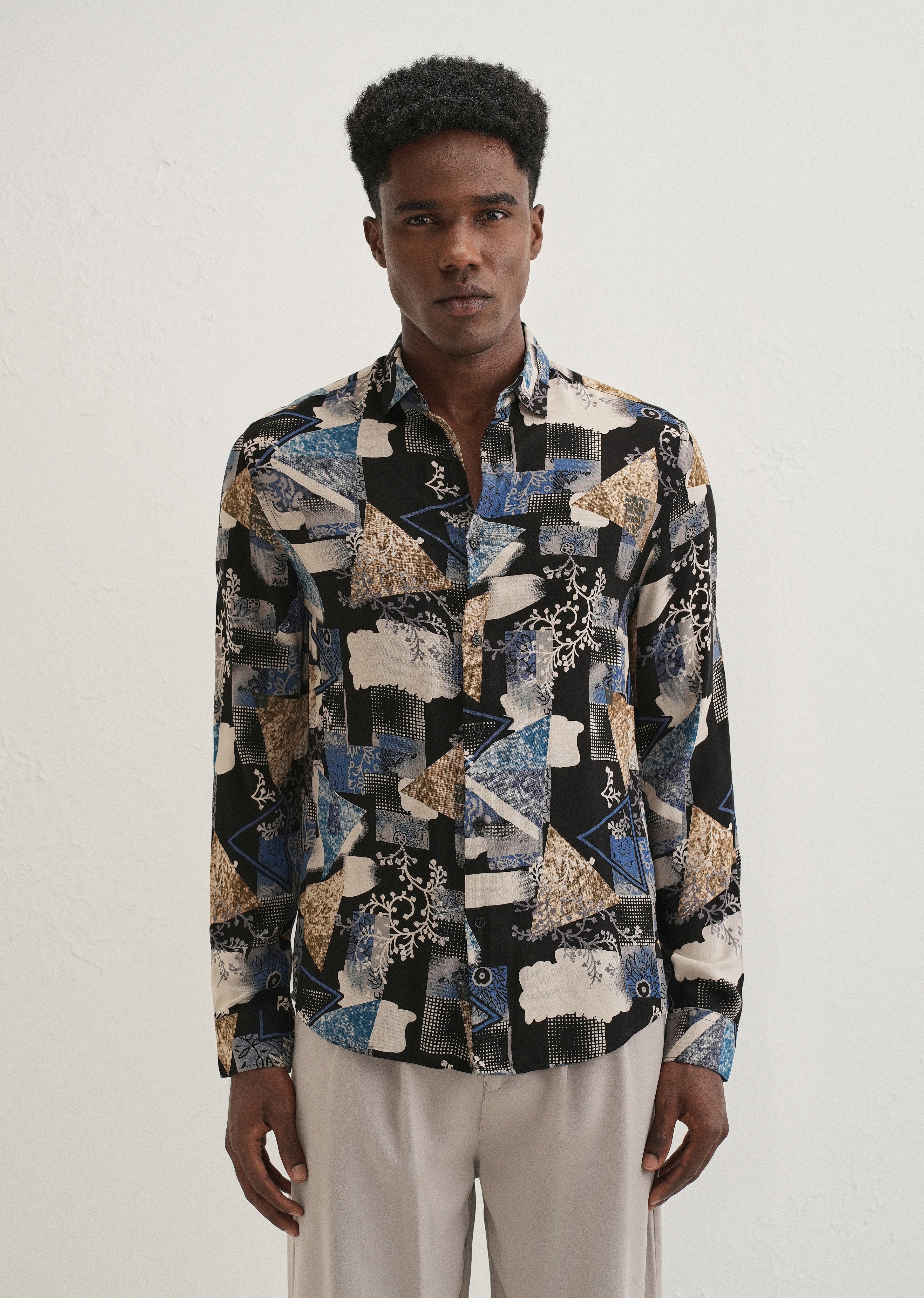 Blue Abstract Feather Shirt