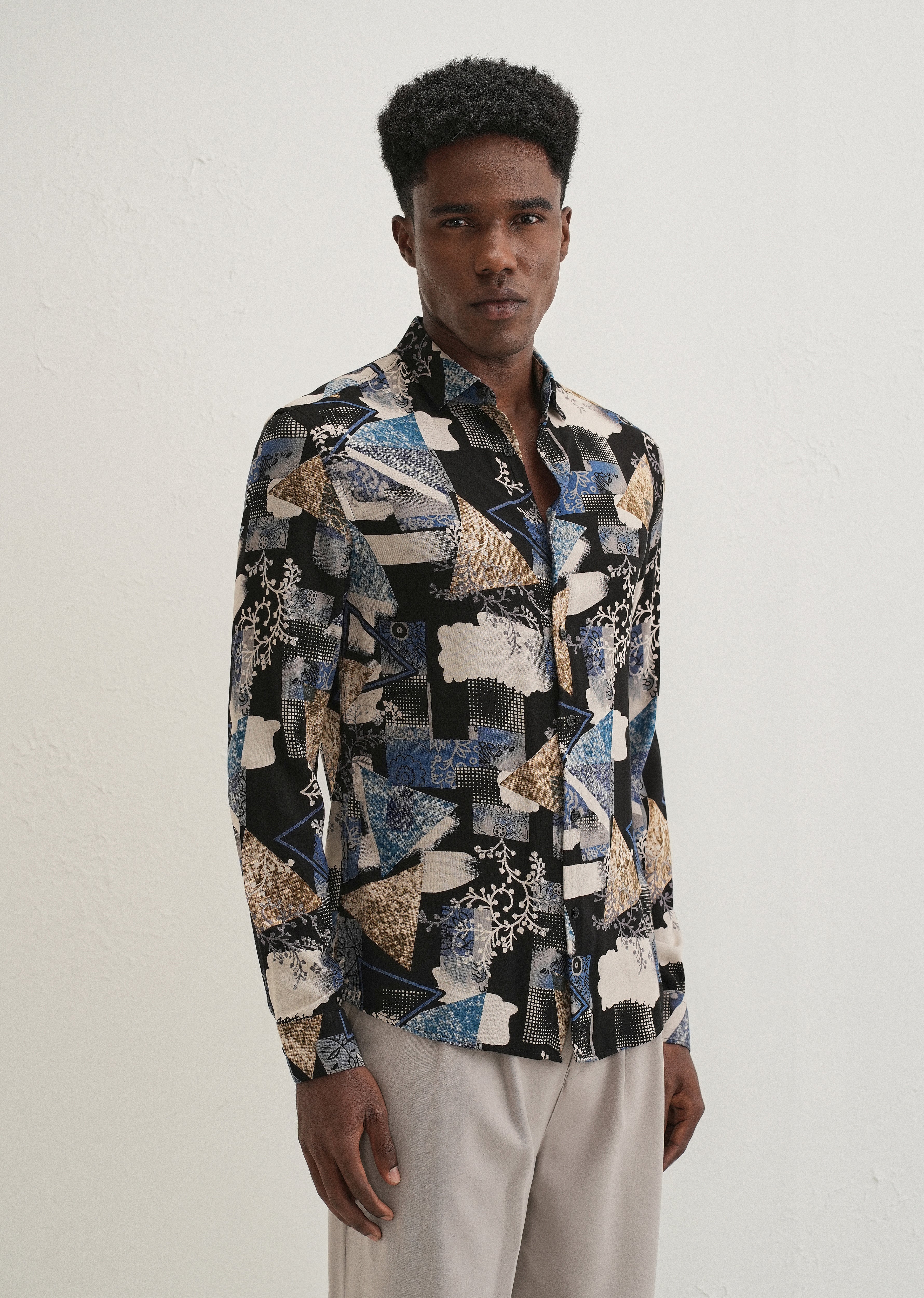 Blue Abstract Feather Shirt