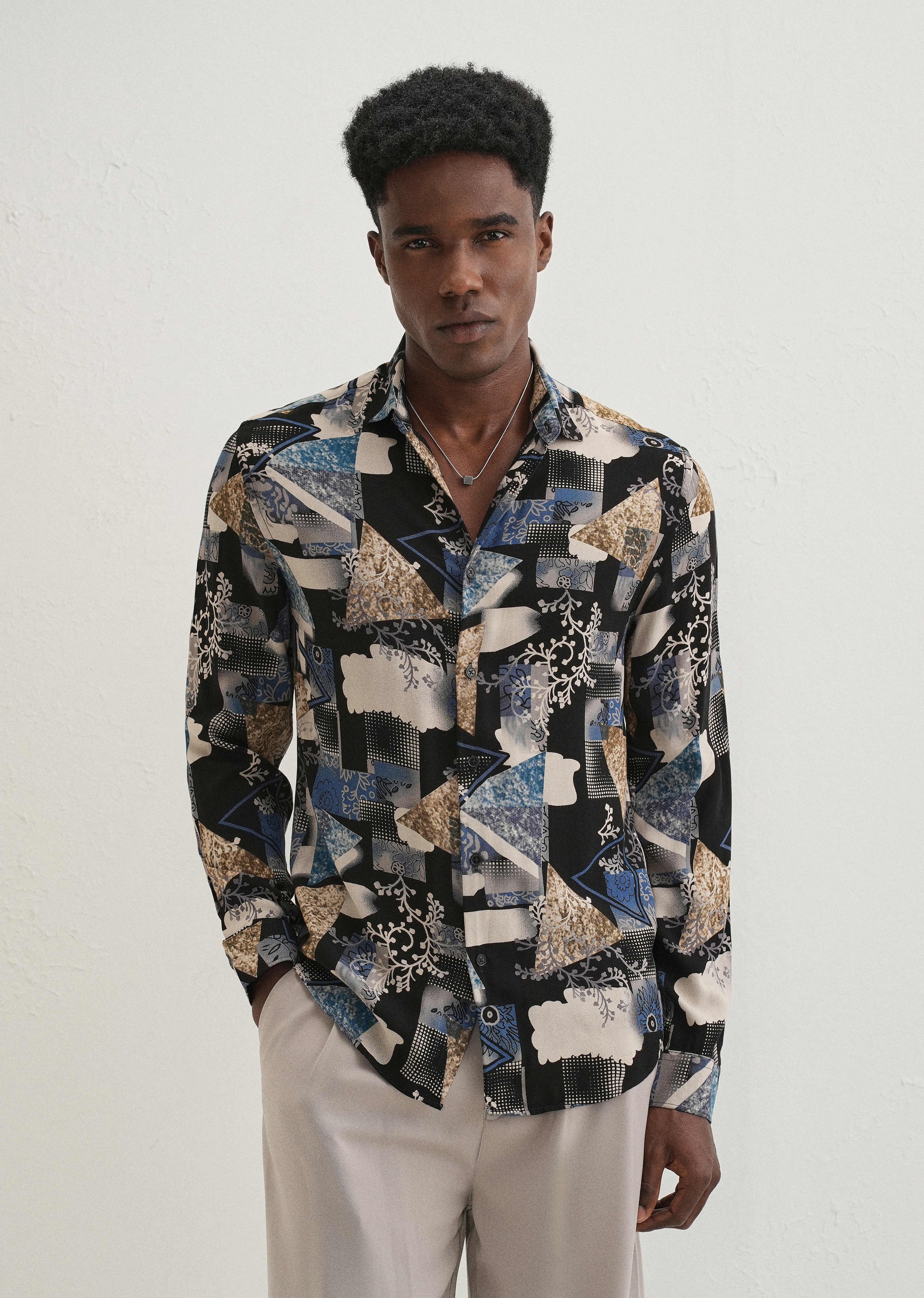 Blue Abstract Feather Shirt