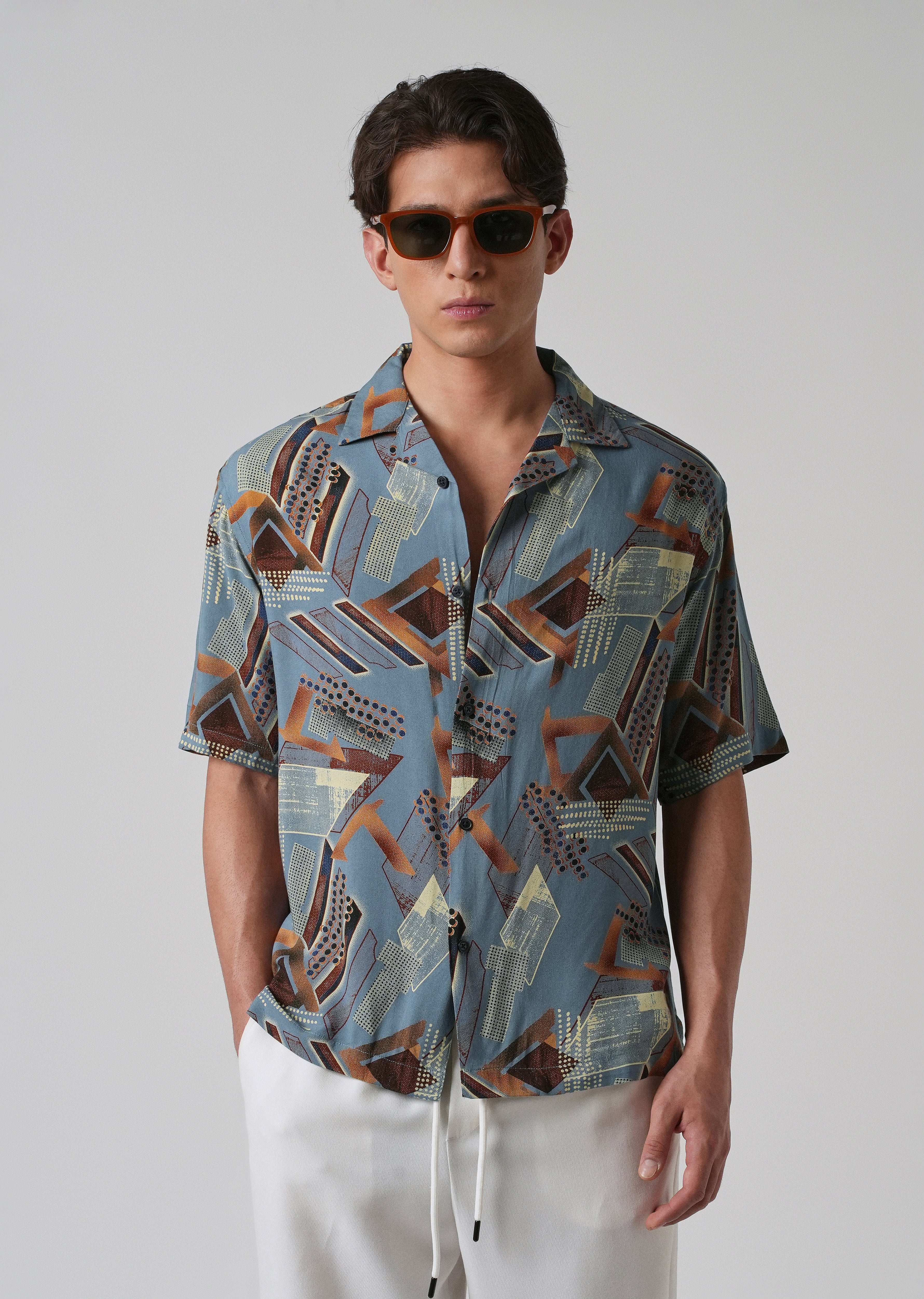 Blue Artistic Abstract Oversized Feather Shirt