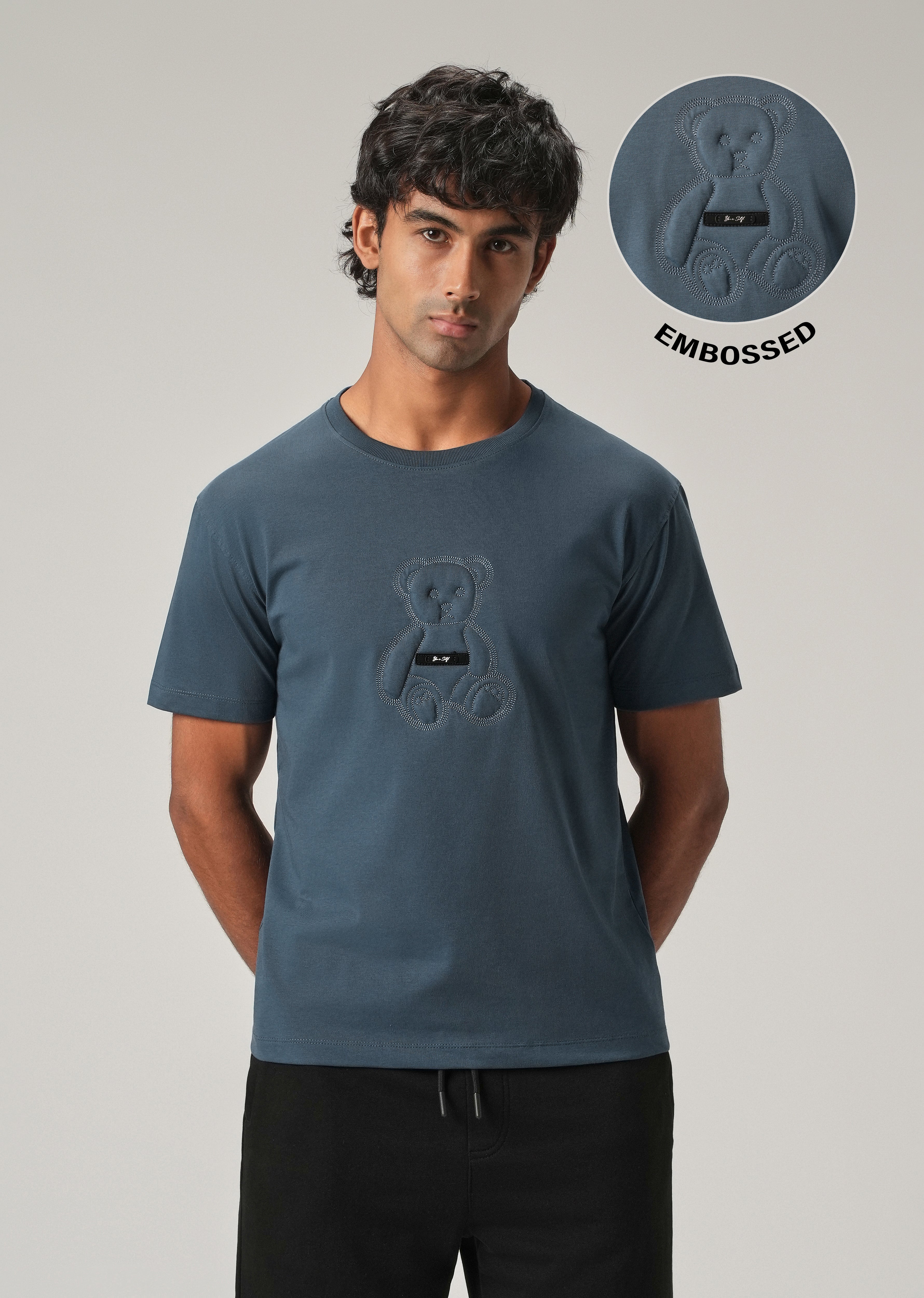 Blue Embossed Slim Fit T-Shirt
