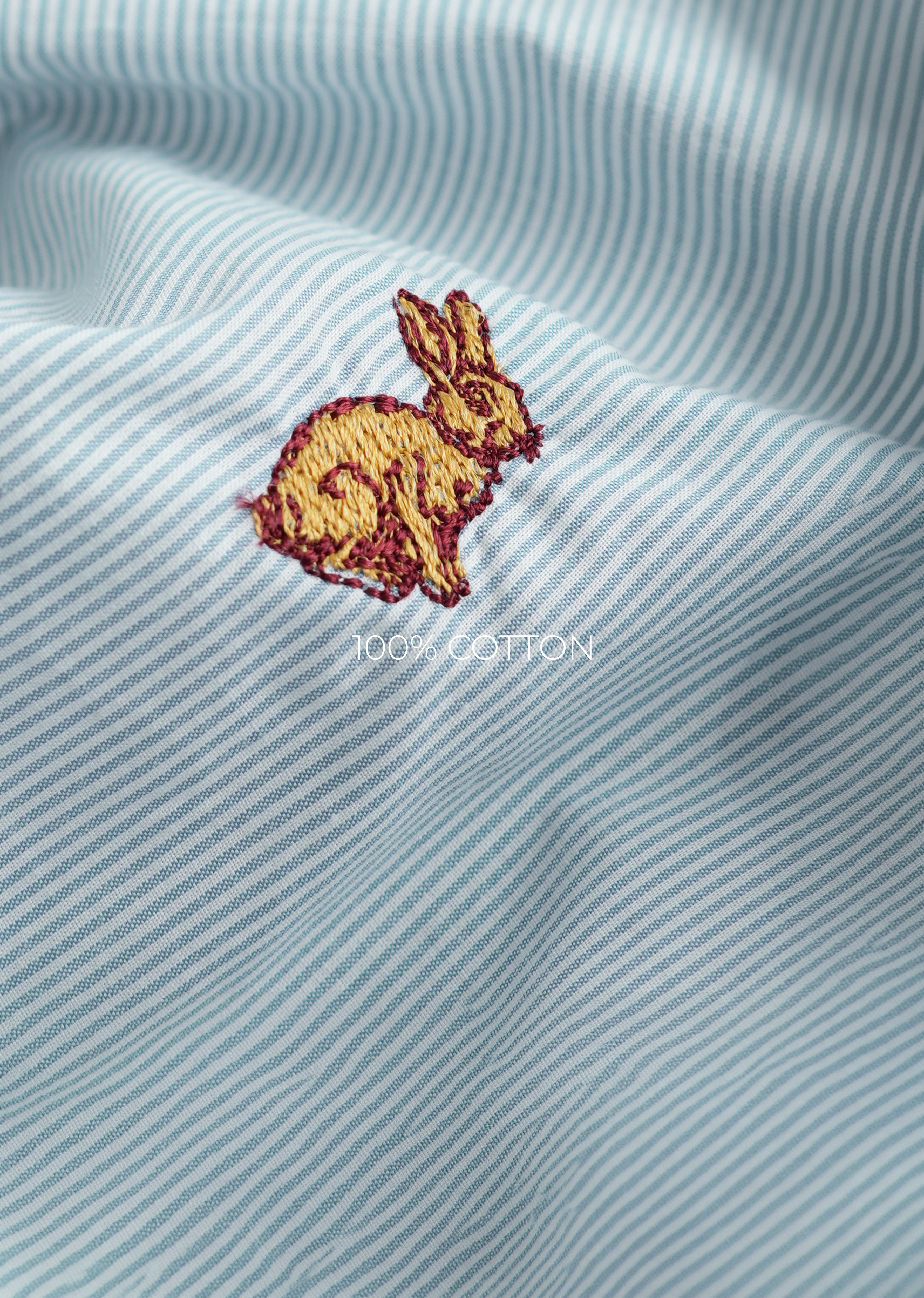 Blue Embroidered Cotton Stripe Shirt