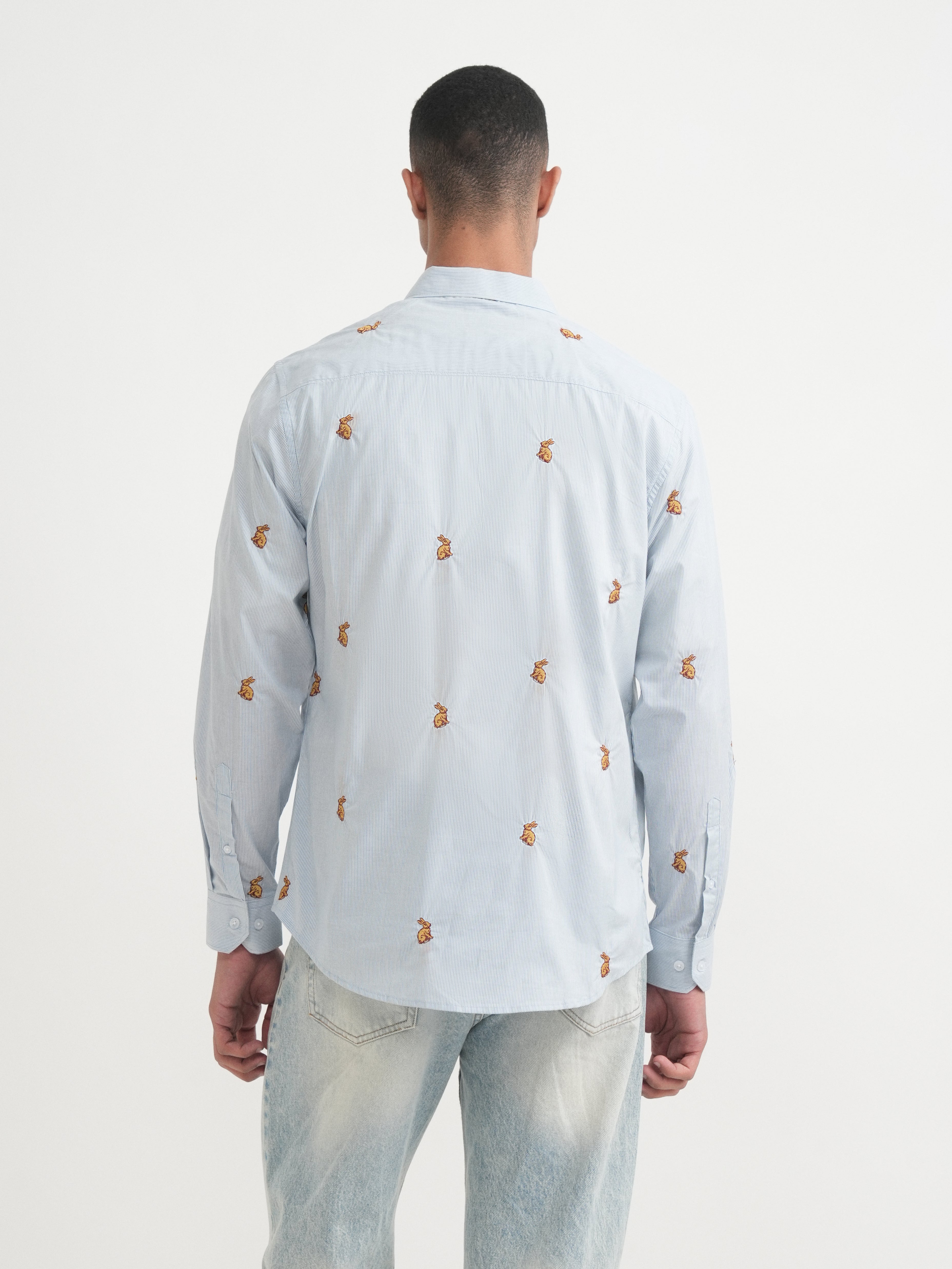 Blue Embroidered Cotton Stripe Shirt