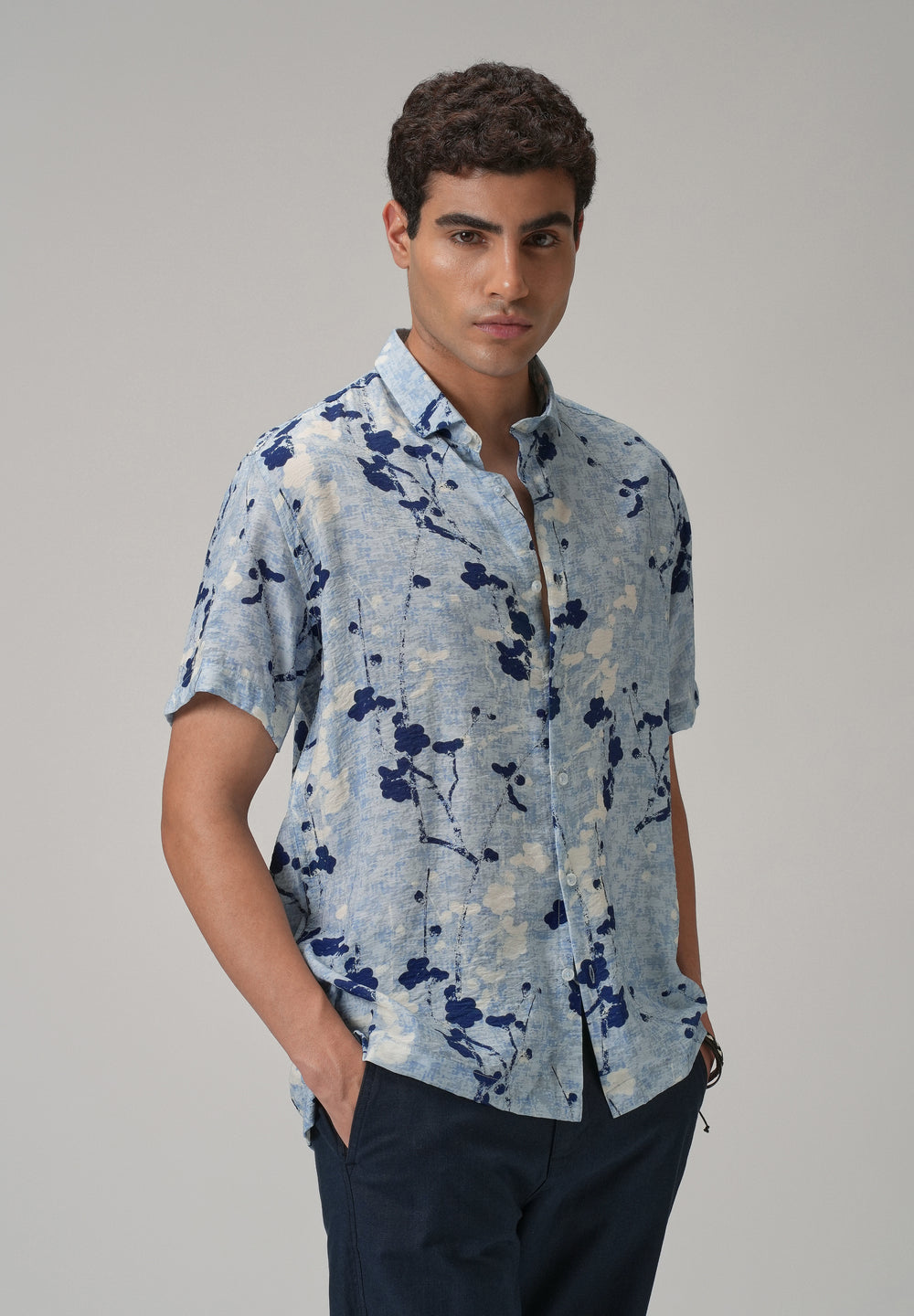 Blue Flora Printed Shirt
