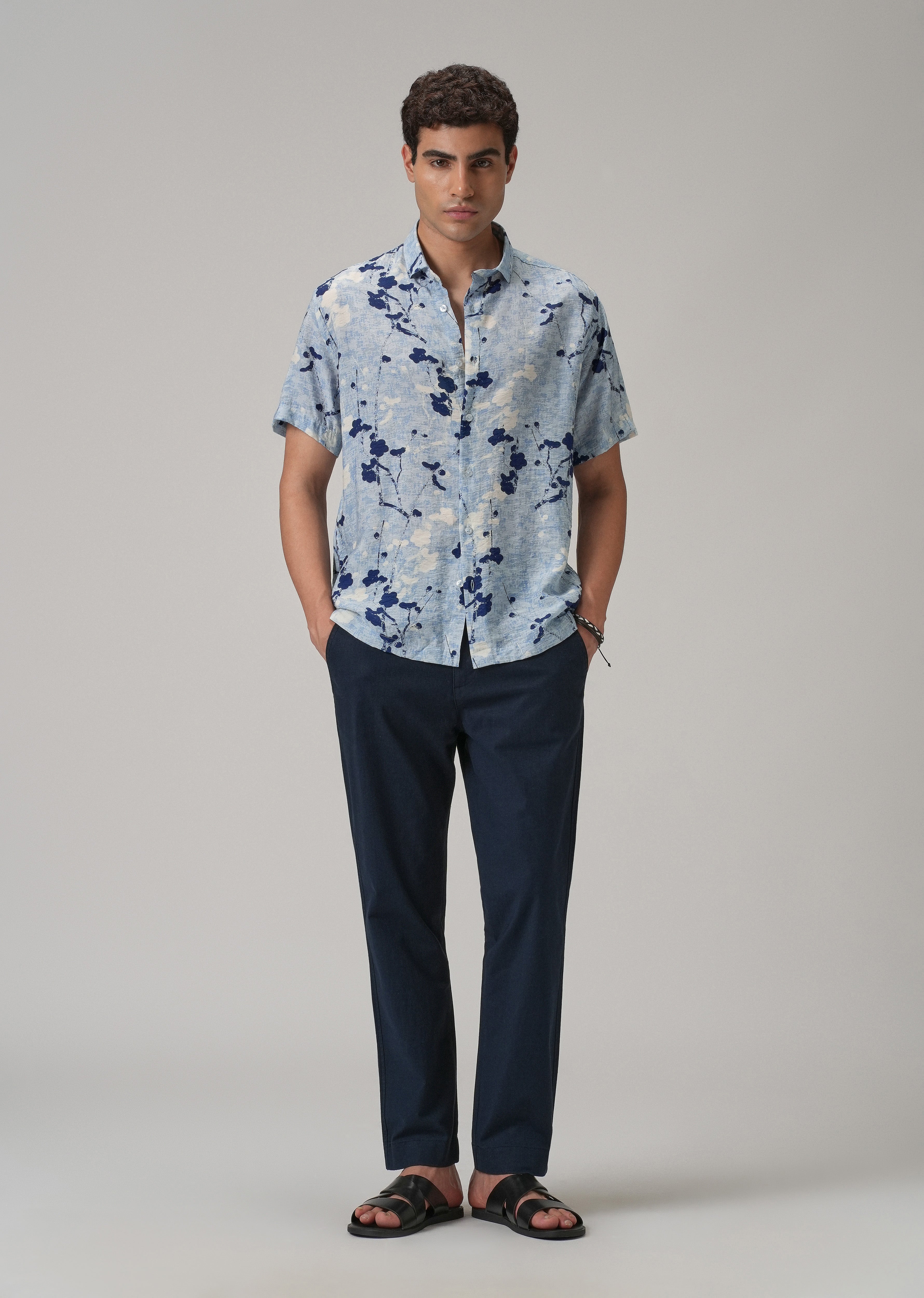 Blue Flora Printed Shirt