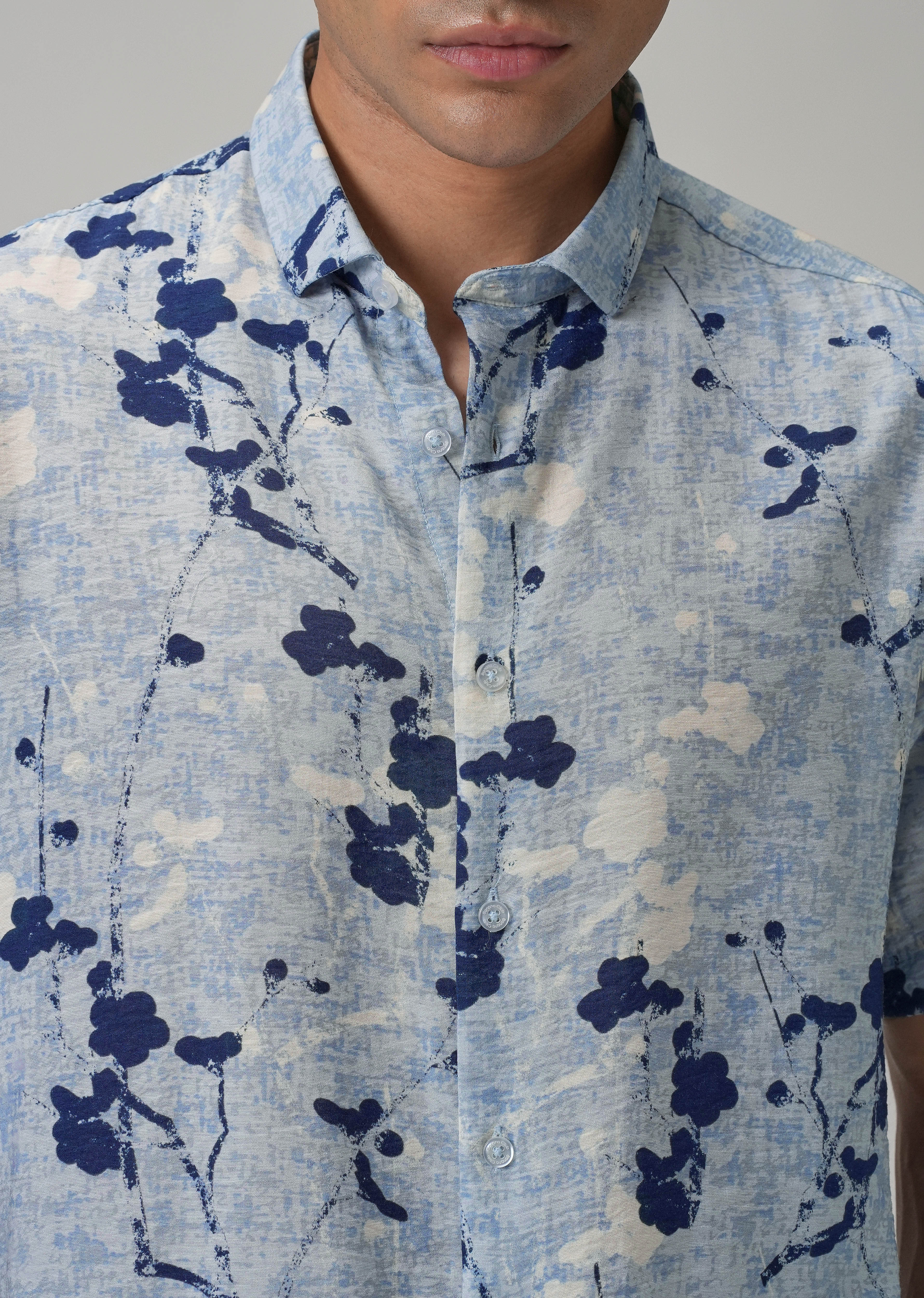 Blue Flora Printed Shirt