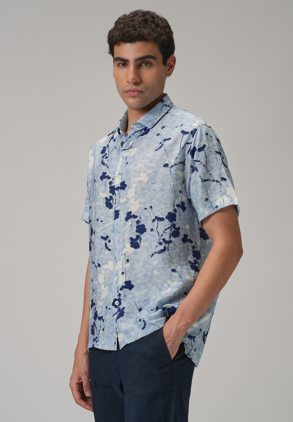 Blue Flora Printed Shirt
