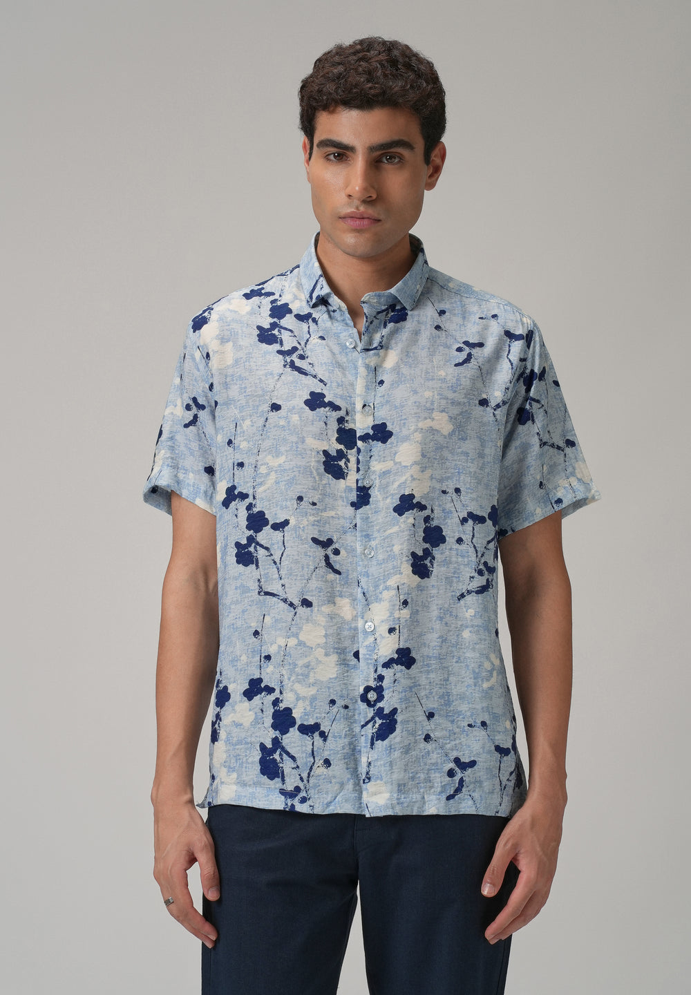 Blue Flora Printed Shirt