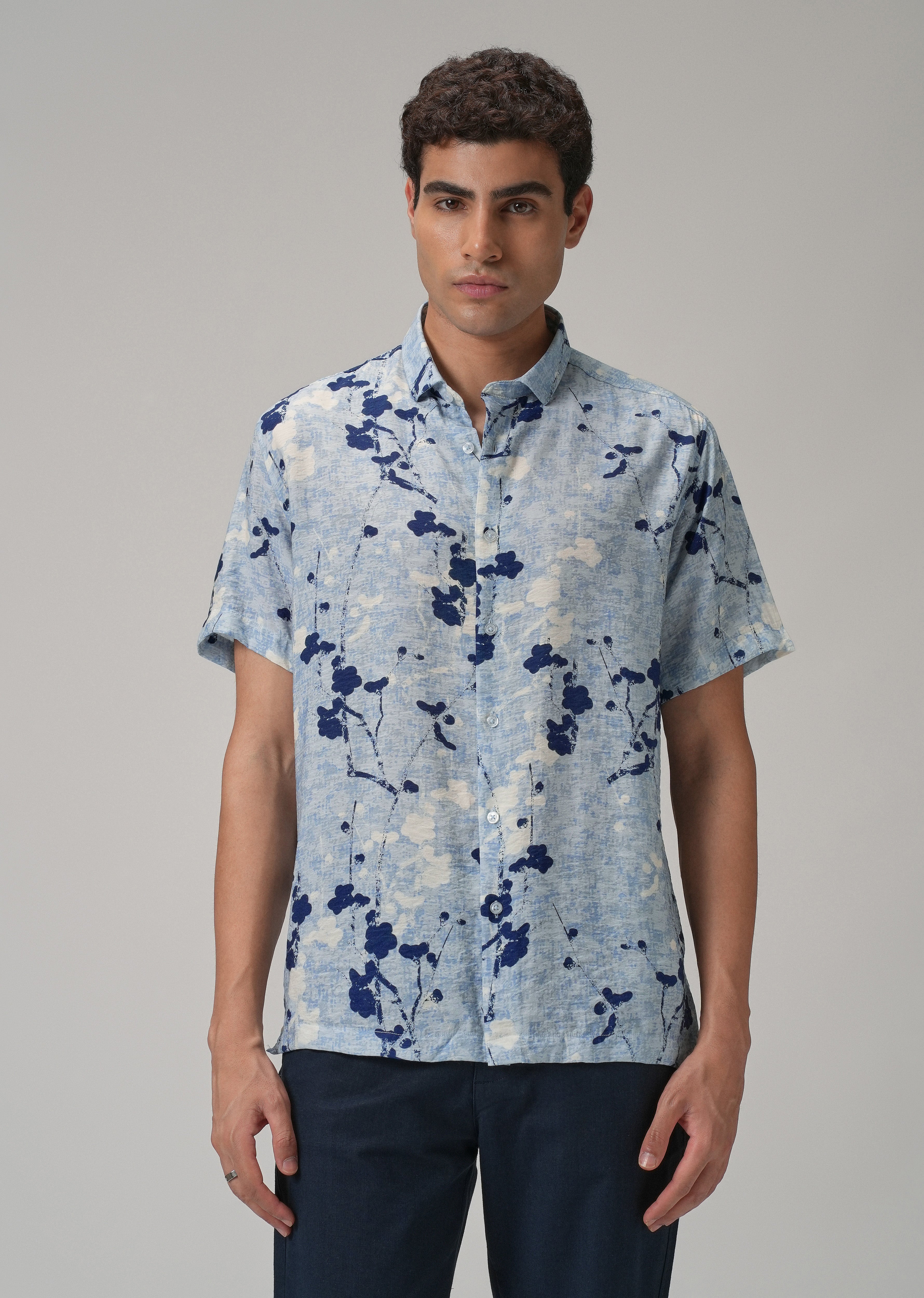 Blue Flora Printed Shirt